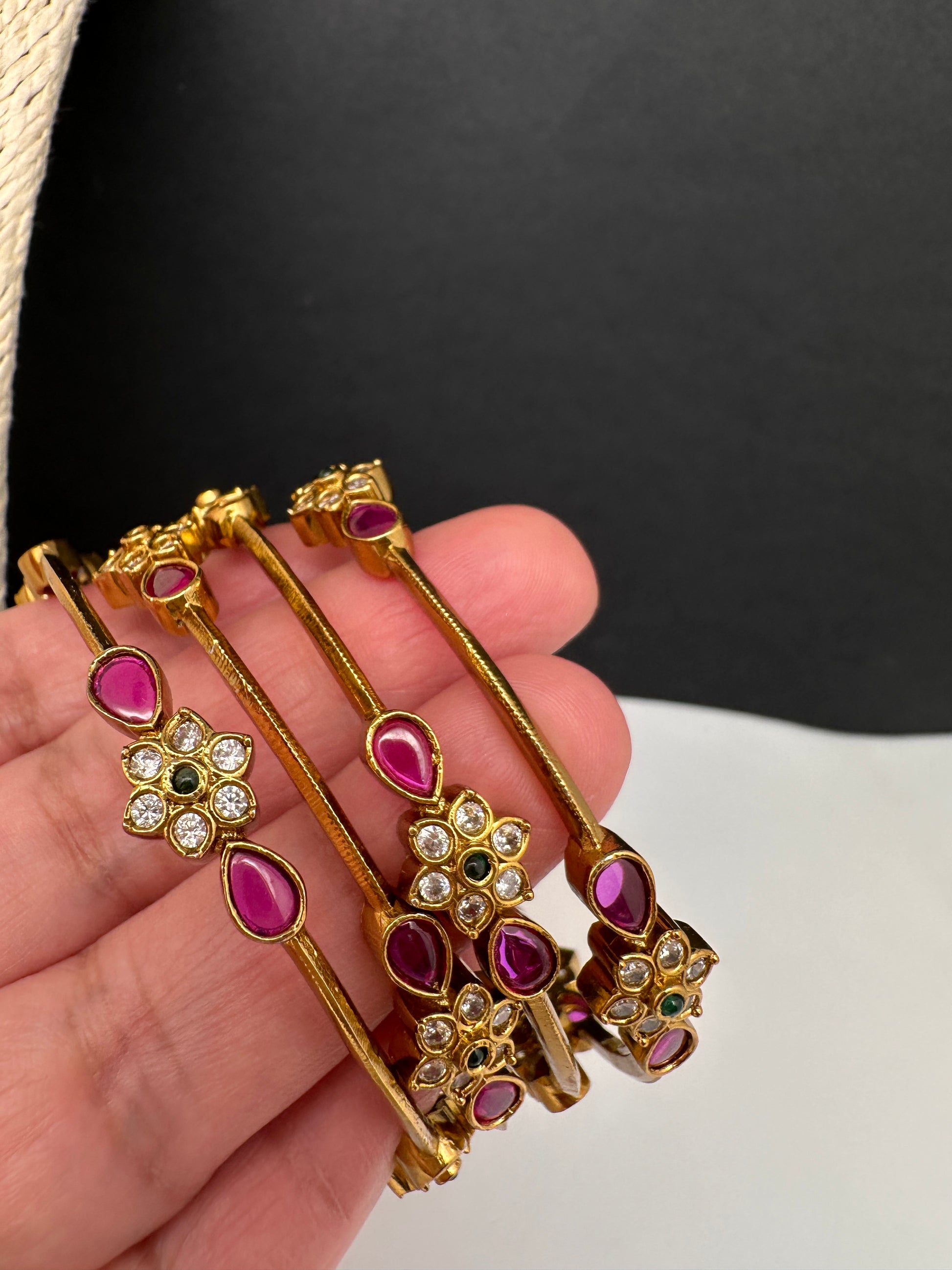 Matte Multi Stone Sleek Set of 4 Bangles - 2.8