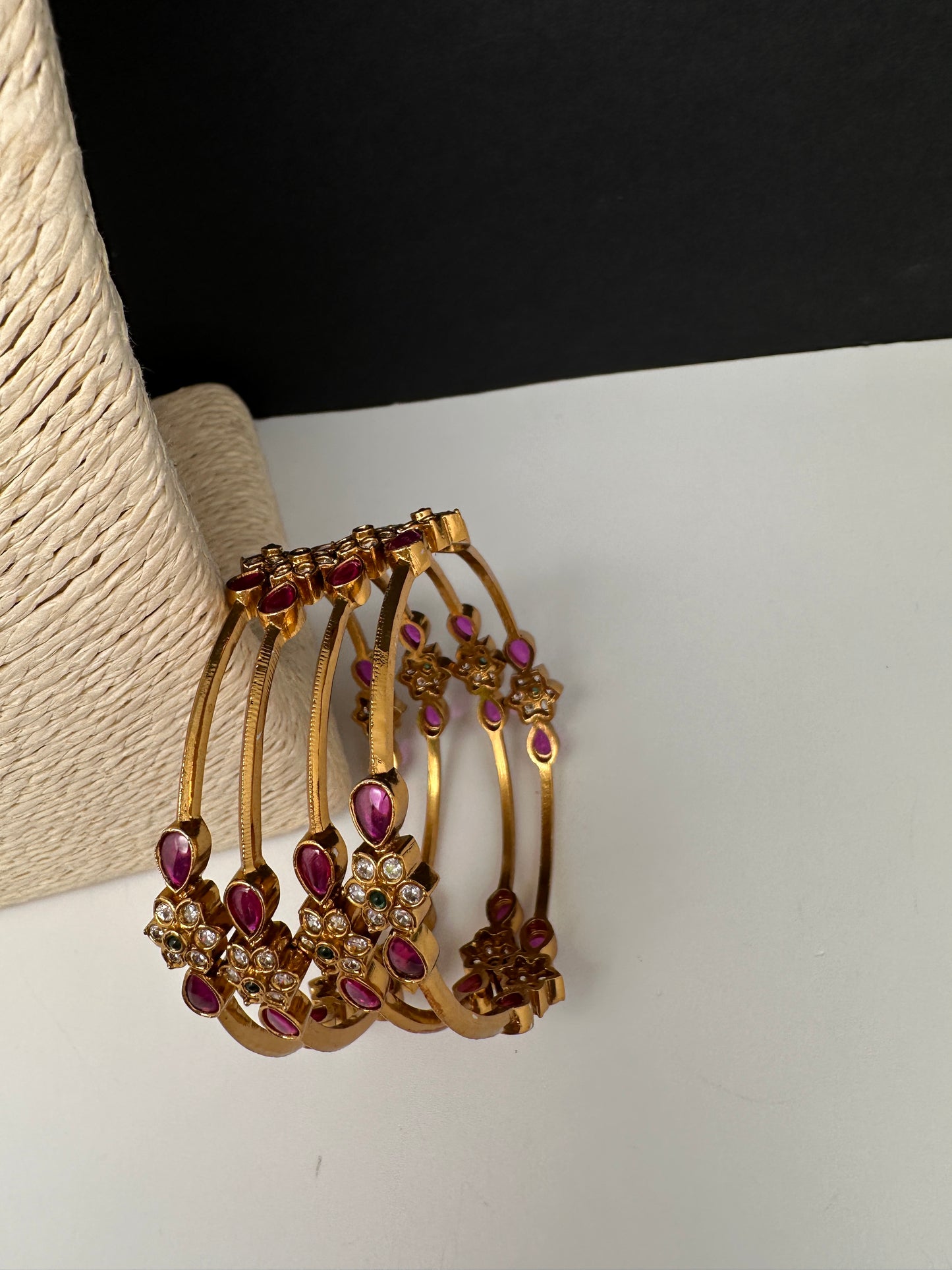 Matte Multi Stone Sleek Set of 4 Bangles - 2.8