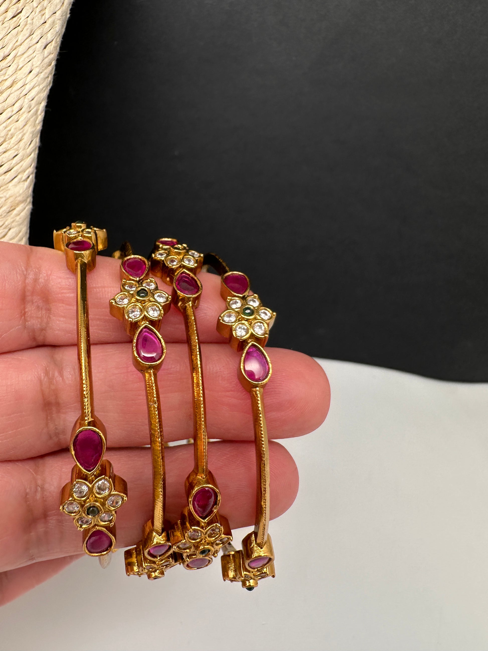 Matte Multi Stone Sleek Set of 4 Bangles - 2.8