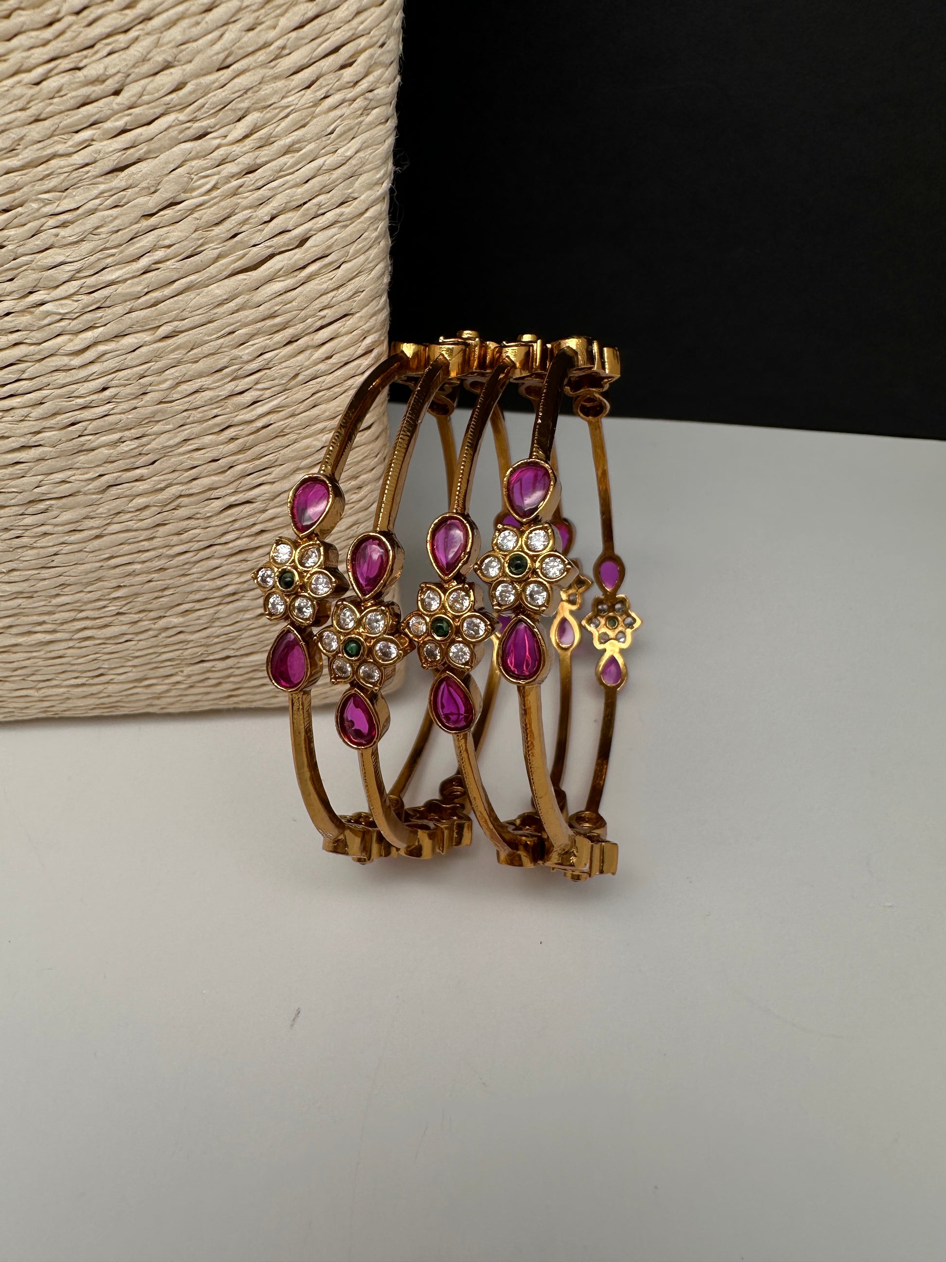 Matte Multi Stone Sleek Set of 4 Bangles - 2.8