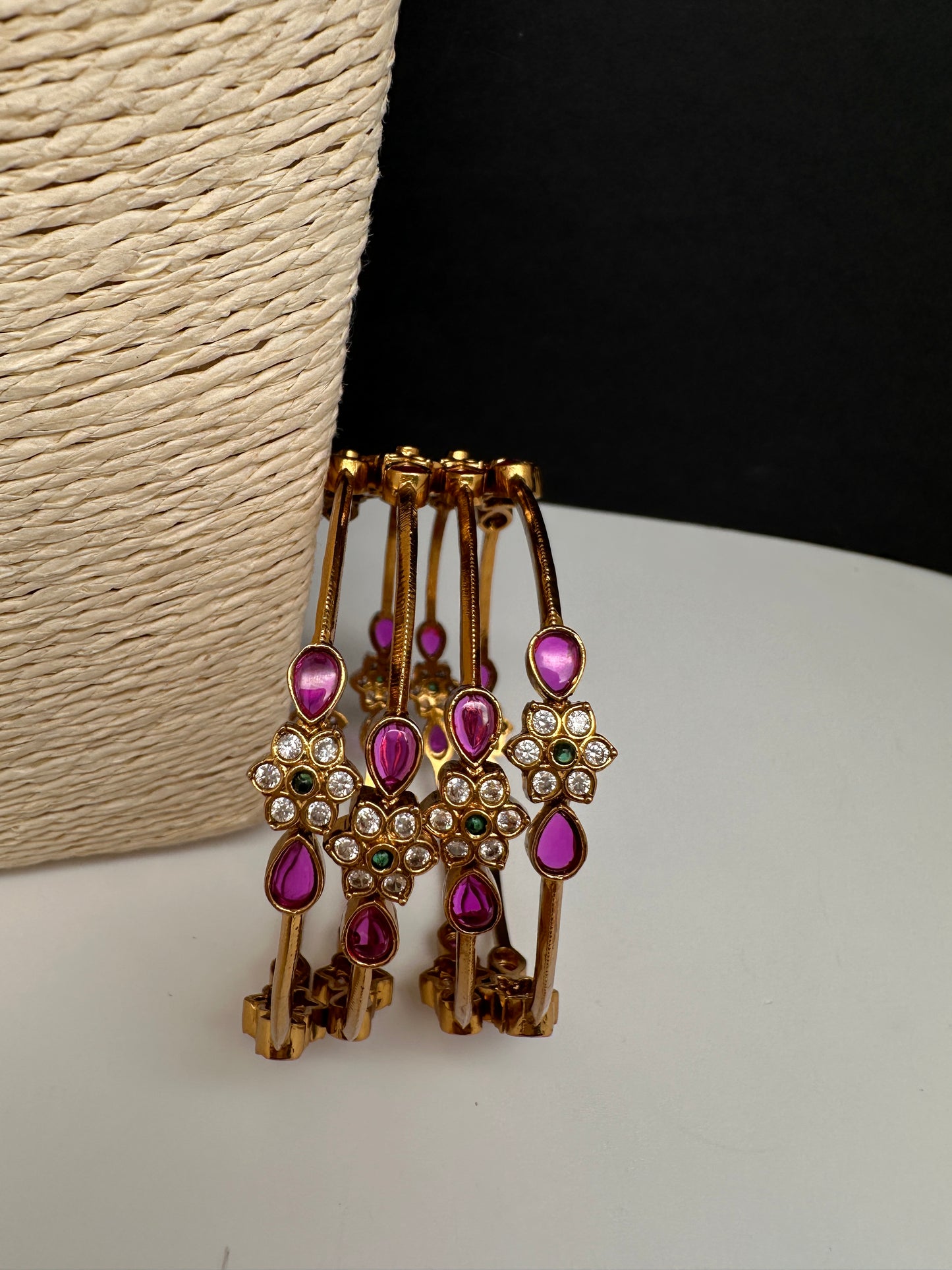 Matte Multi Stone Sleek Set of 4 Bangles - 2.8