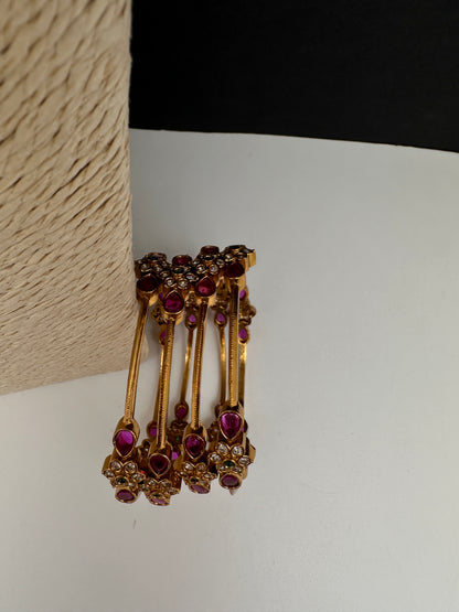 Matte Multi Stone Sleek Set of 4 Bangles - 2.8