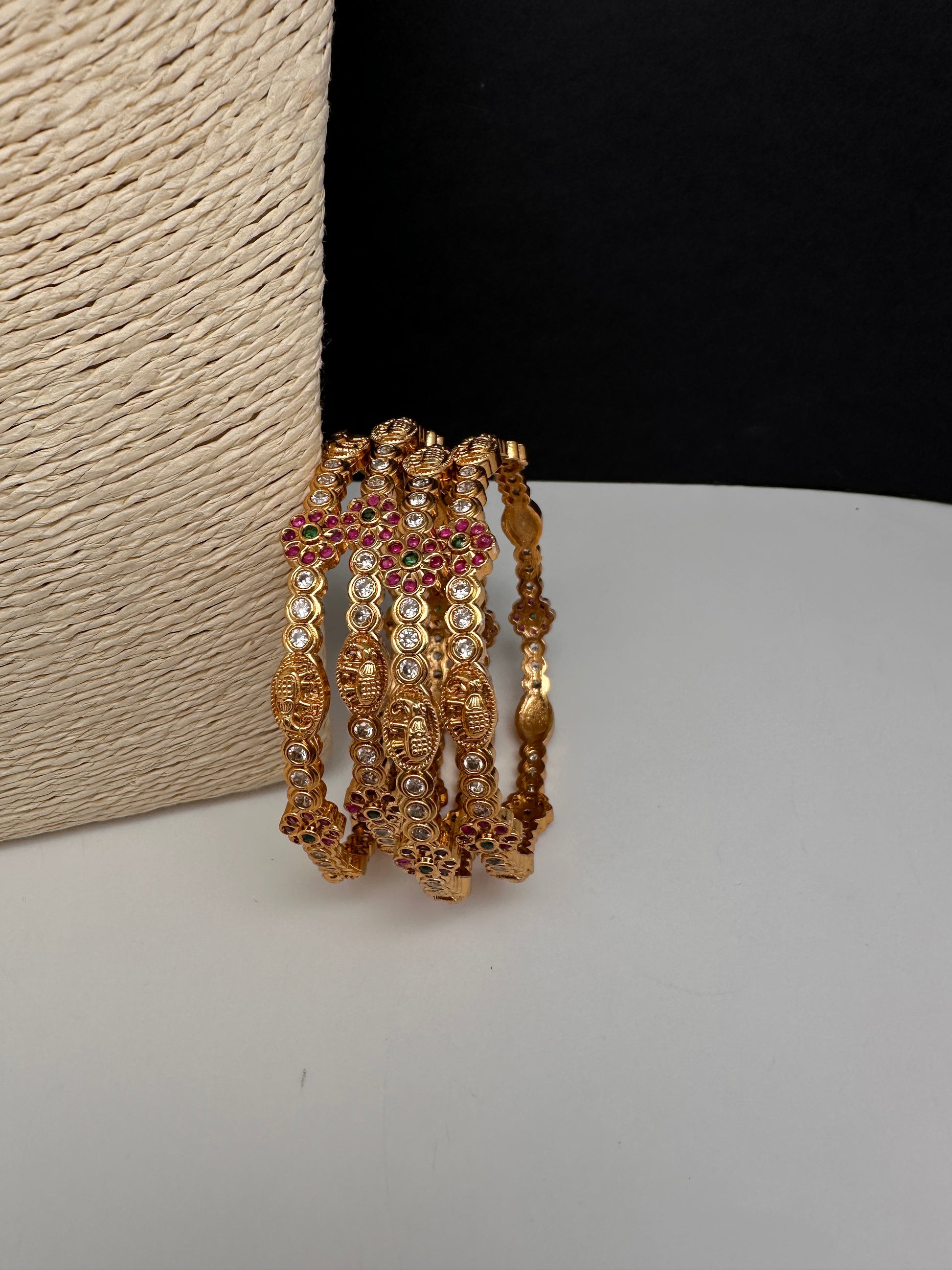CZ Floral Elephant  Set of 4 Bangles - 2.8