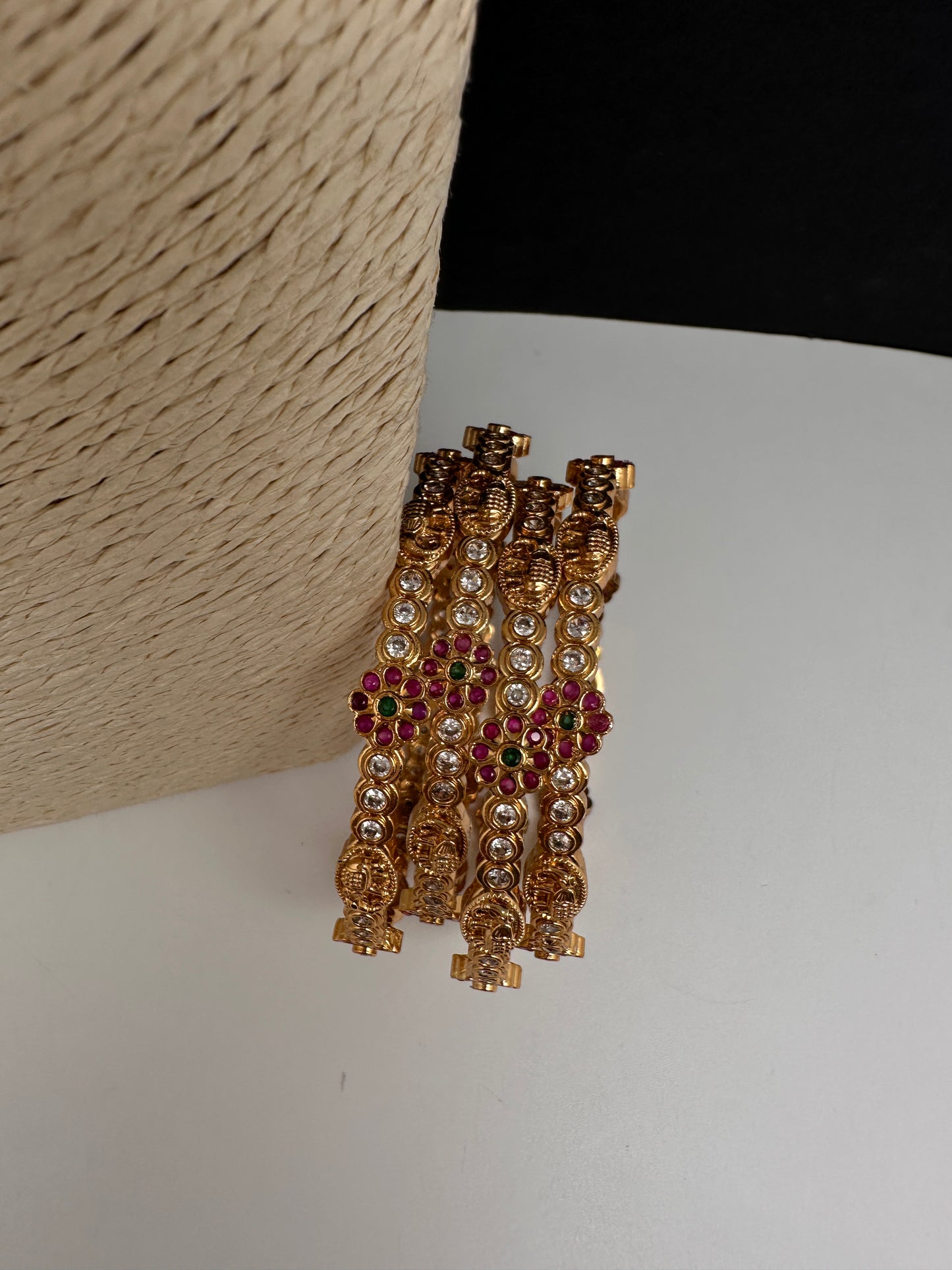 CZ Floral Elephant  Set of 4 Bangles - 2.8