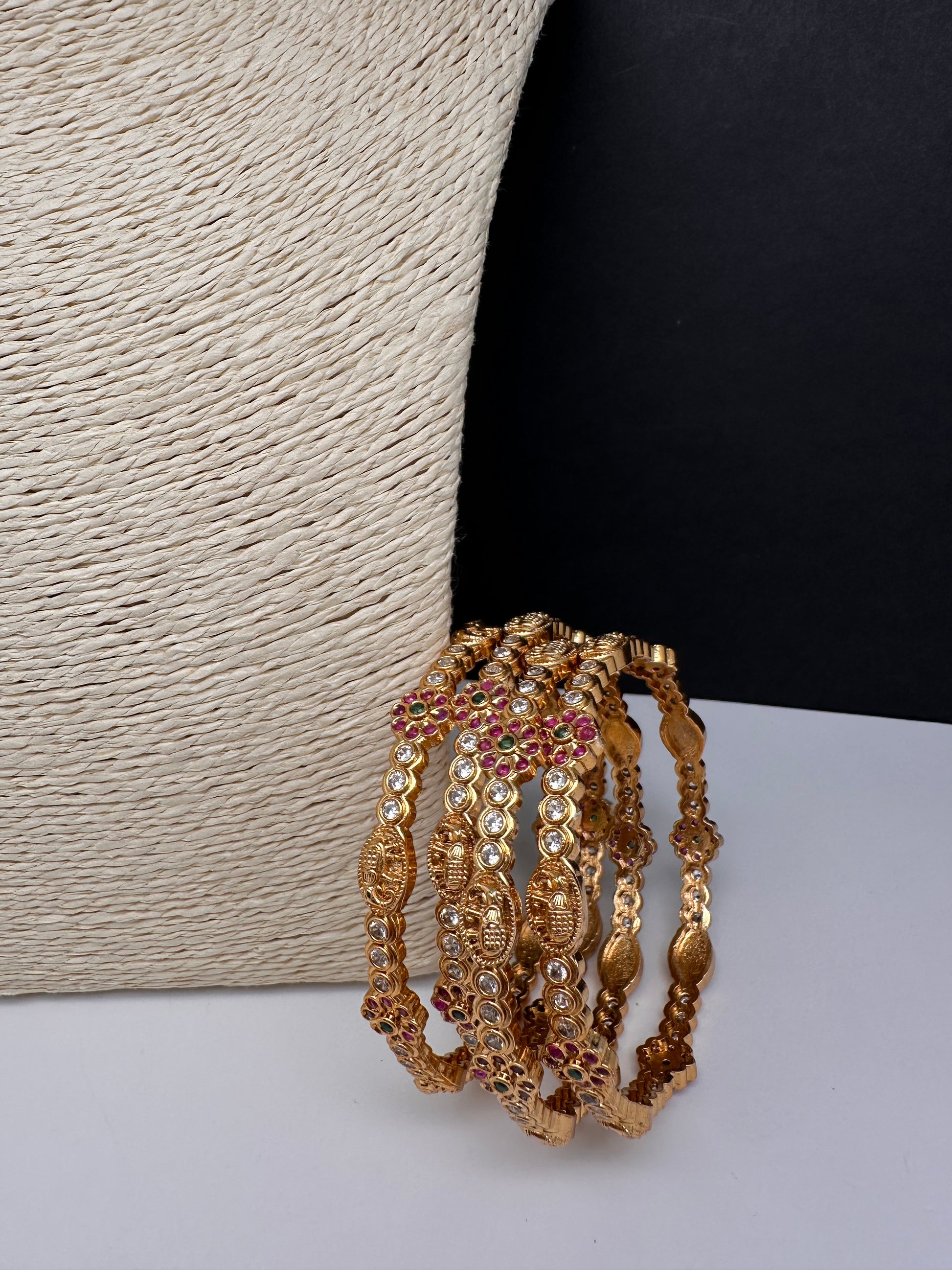 CZ Floral Elephant  Set of 4 Bangles - 2.8