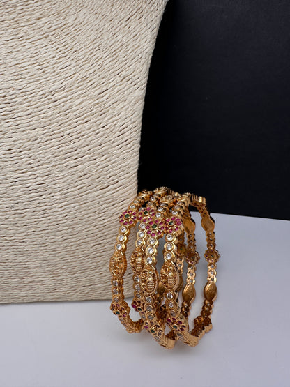 CZ Floral Elephant  Set of 4 Bangles - 2.8