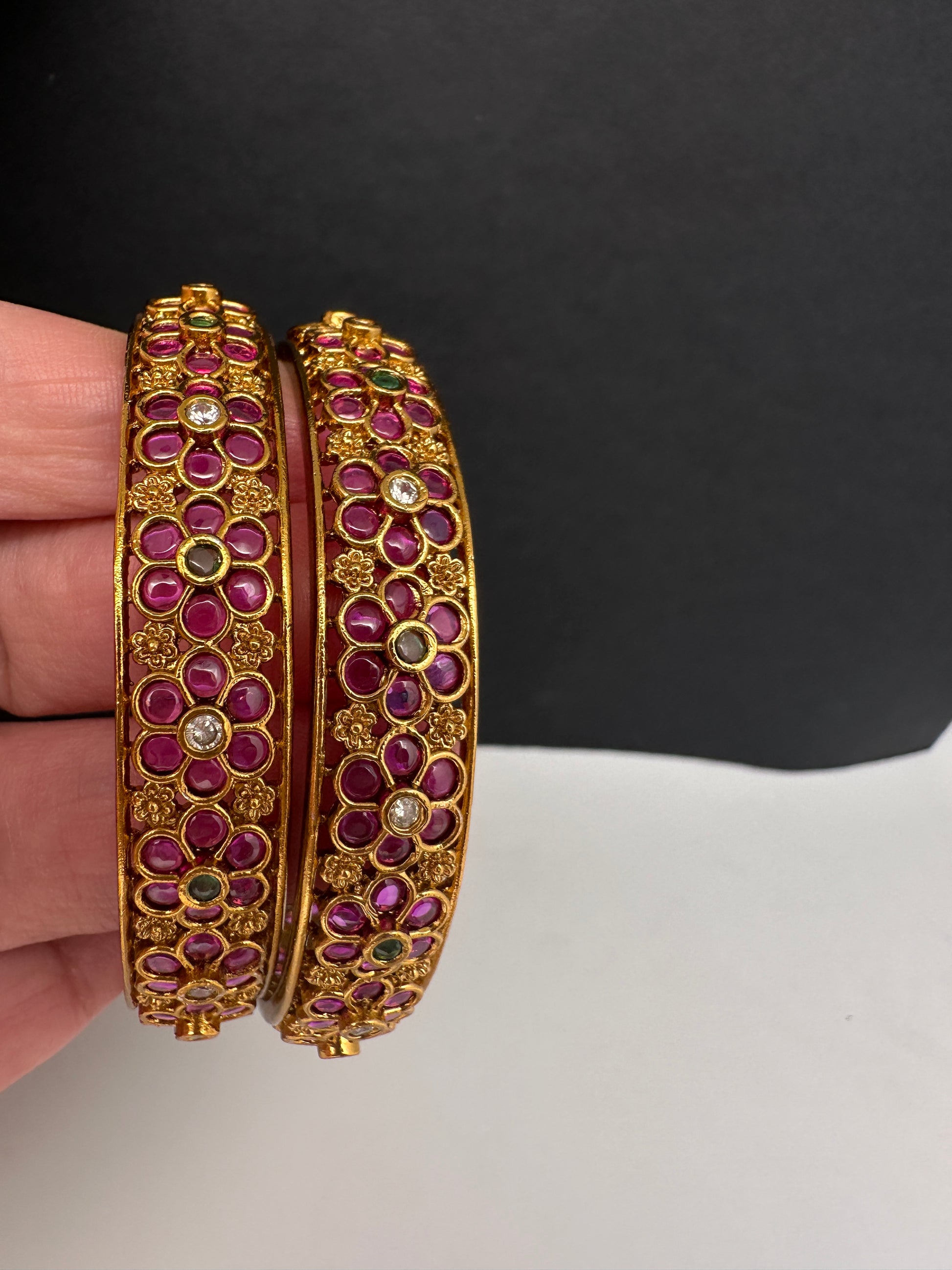 Red Kempu Floral Bangles - 2.8
