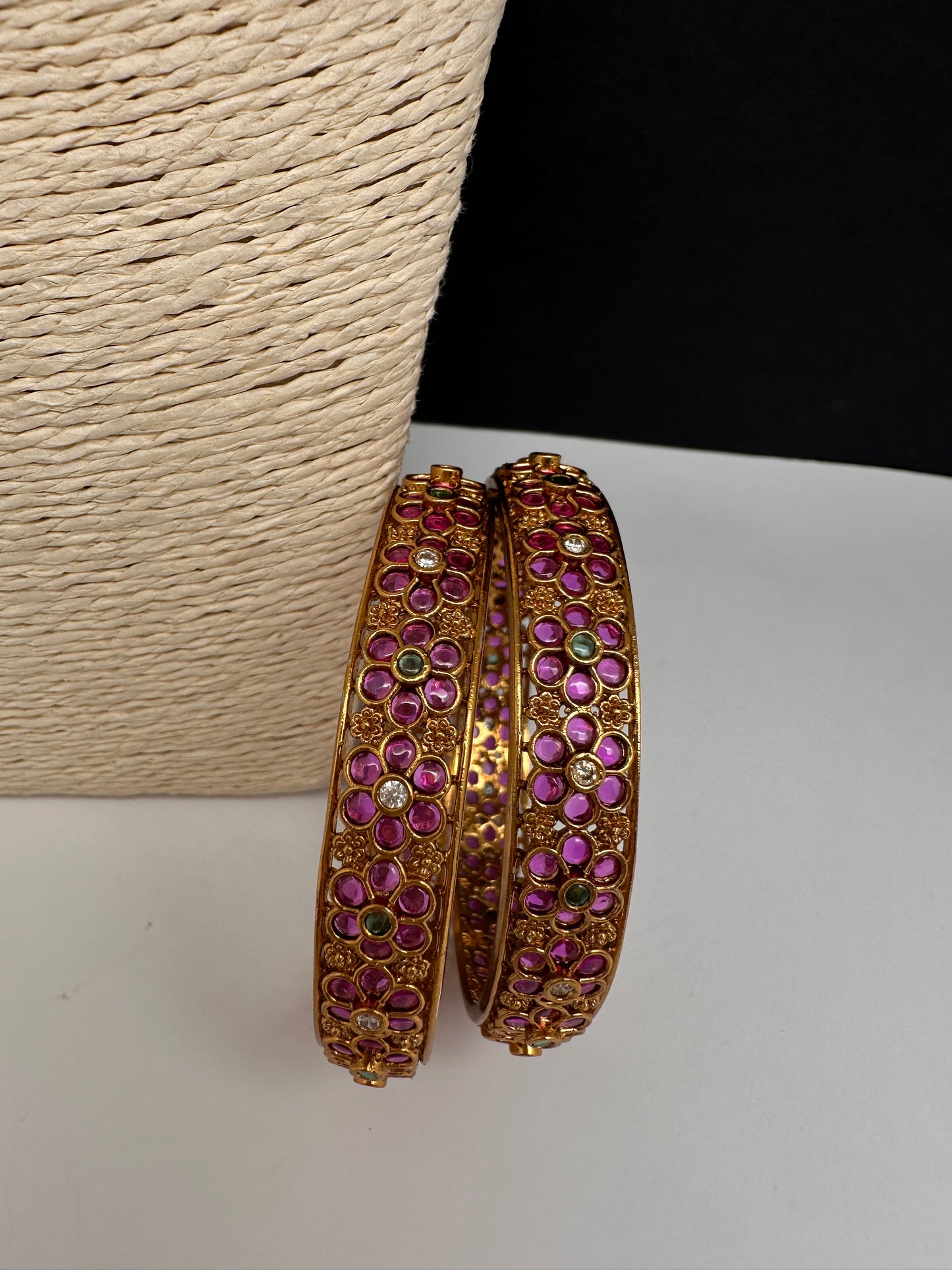 Red Kempu Floral Bangles - 2.8