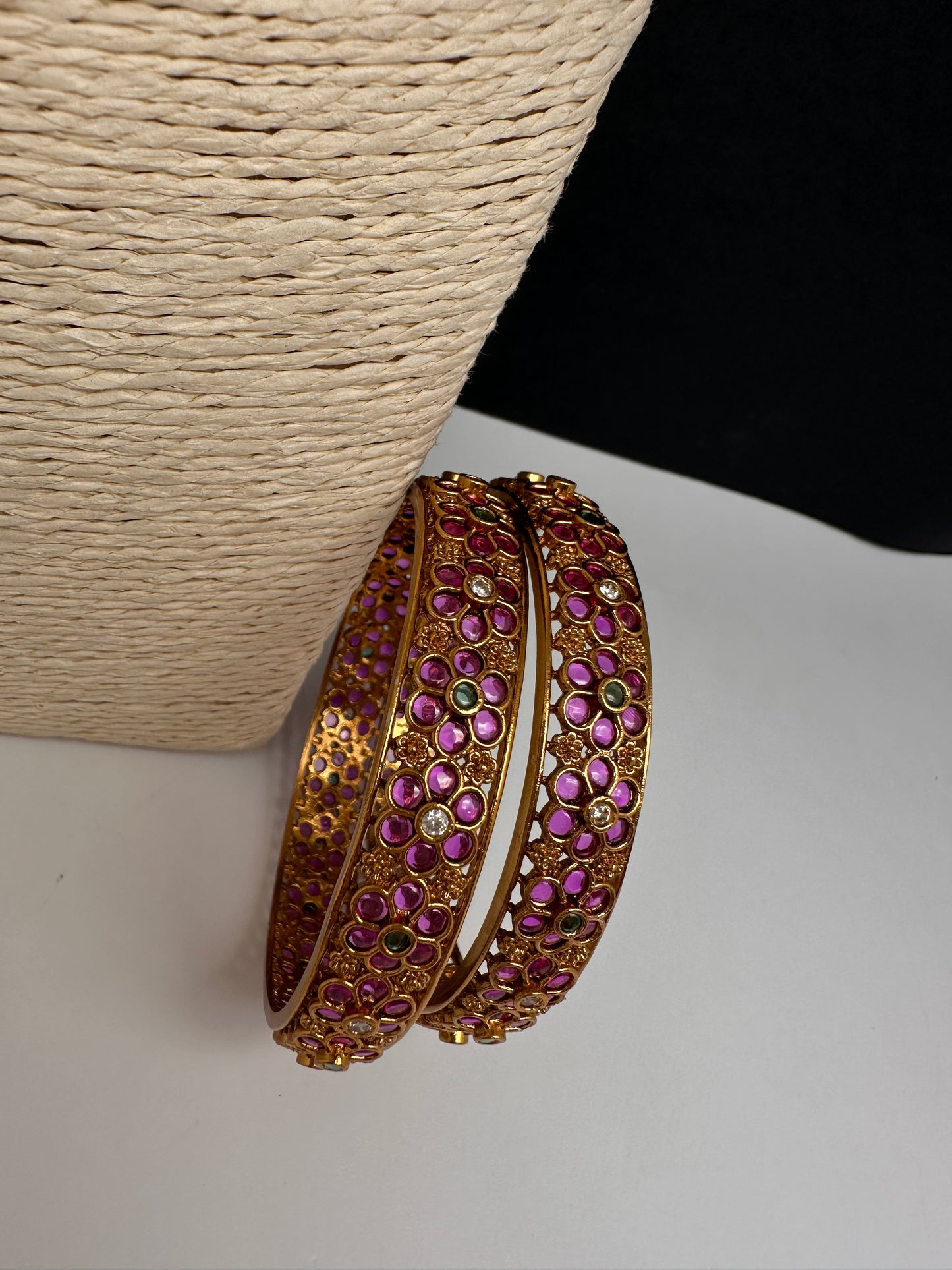 Red Kempu Floral Bangles - 2.8