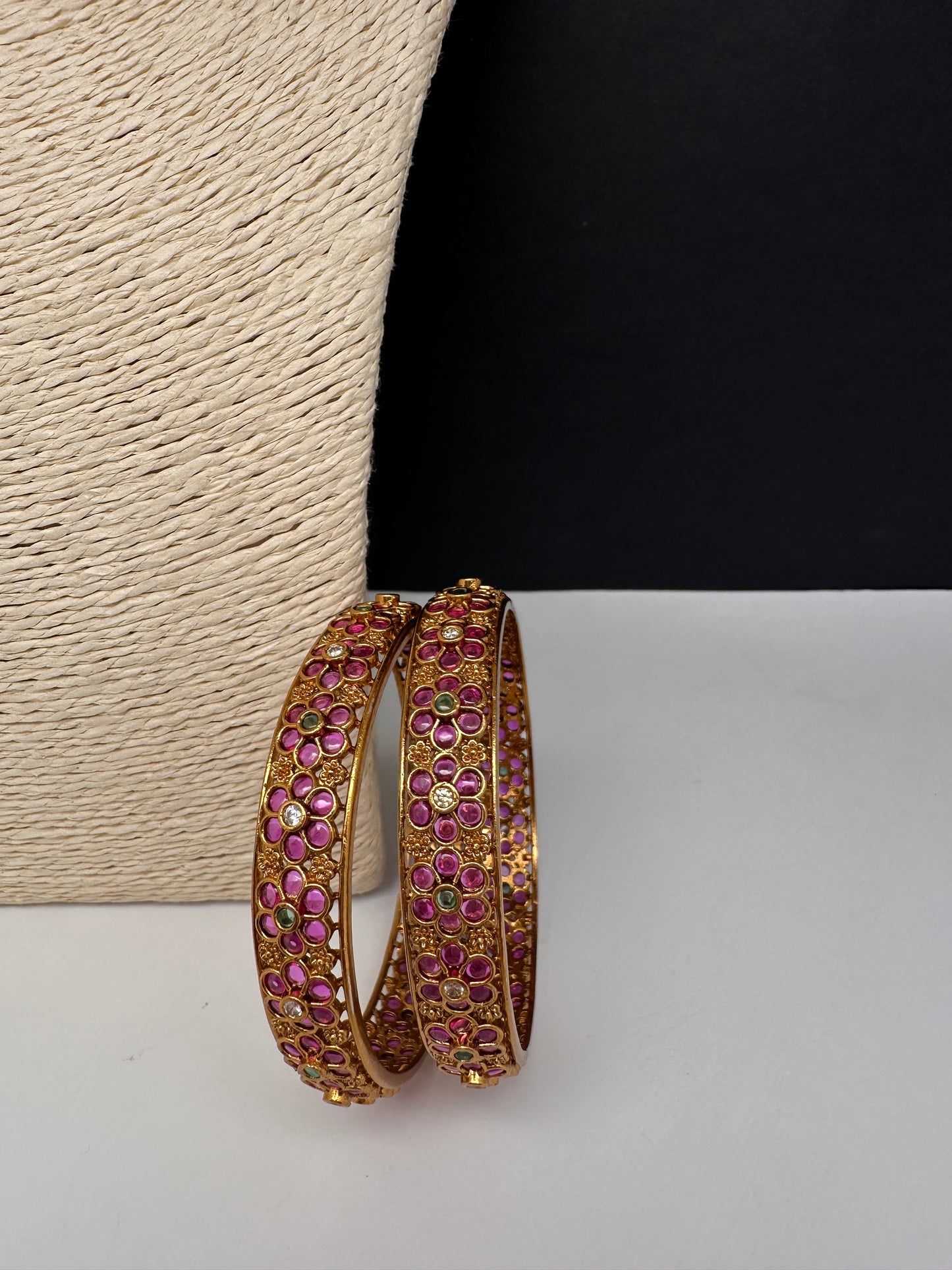 Red Kempu Floral Bangles - 2.8