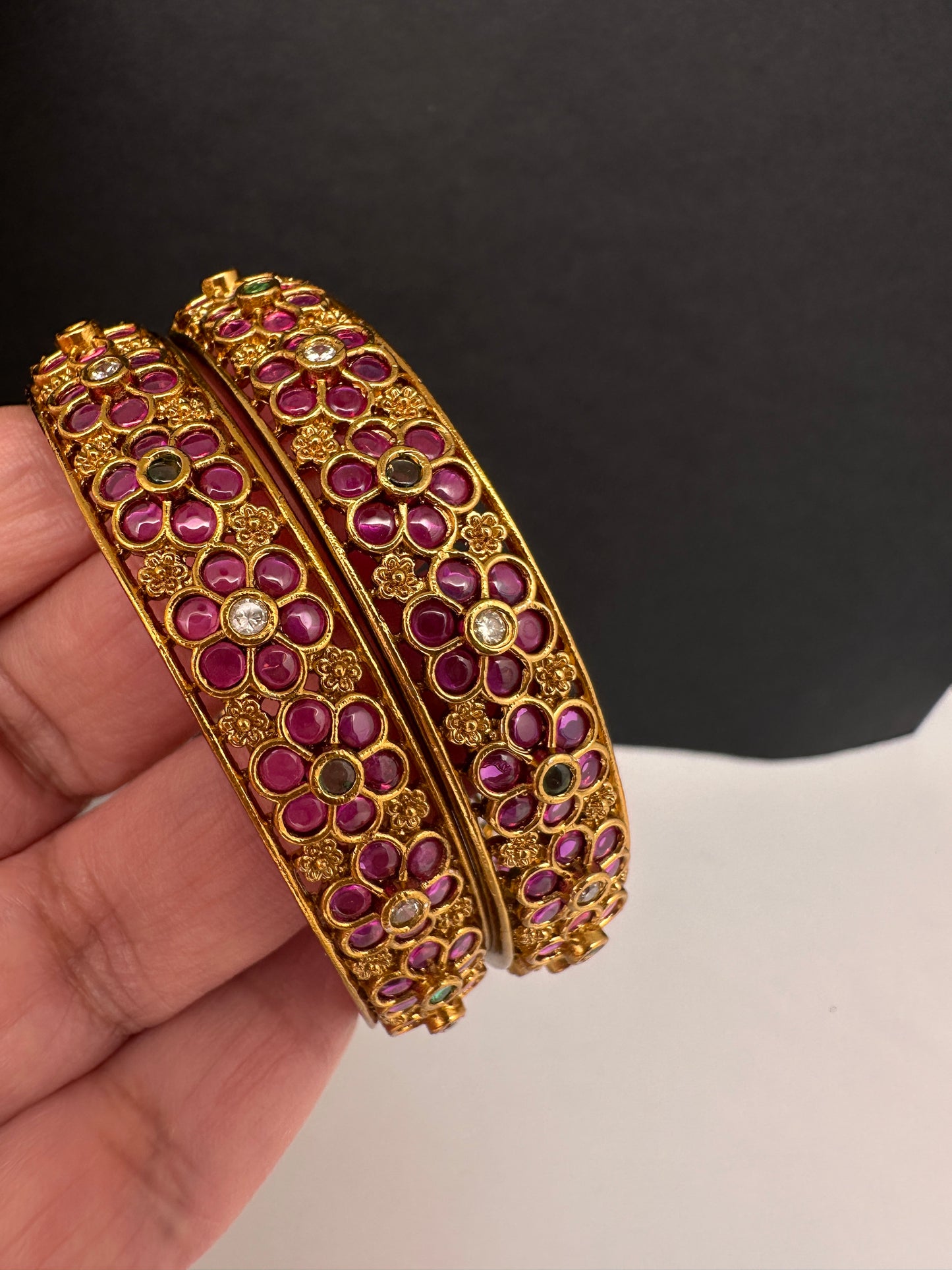 Red Kempu Floral Bangles - 2.8