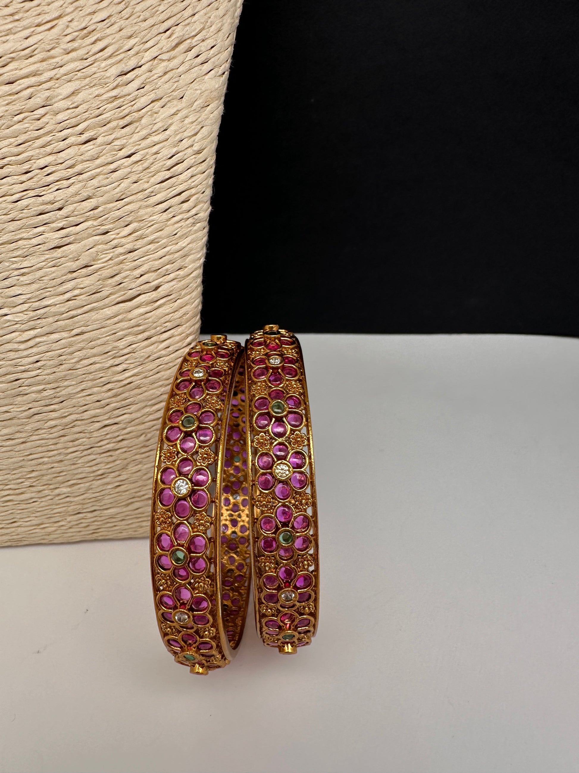 Red Kempu Floral Bangles - 2.8