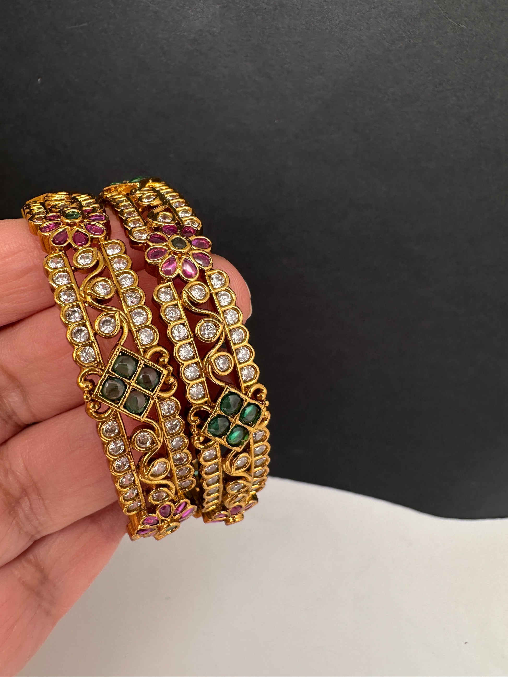 Kempu Floral Multi Color Bangles - 2.8