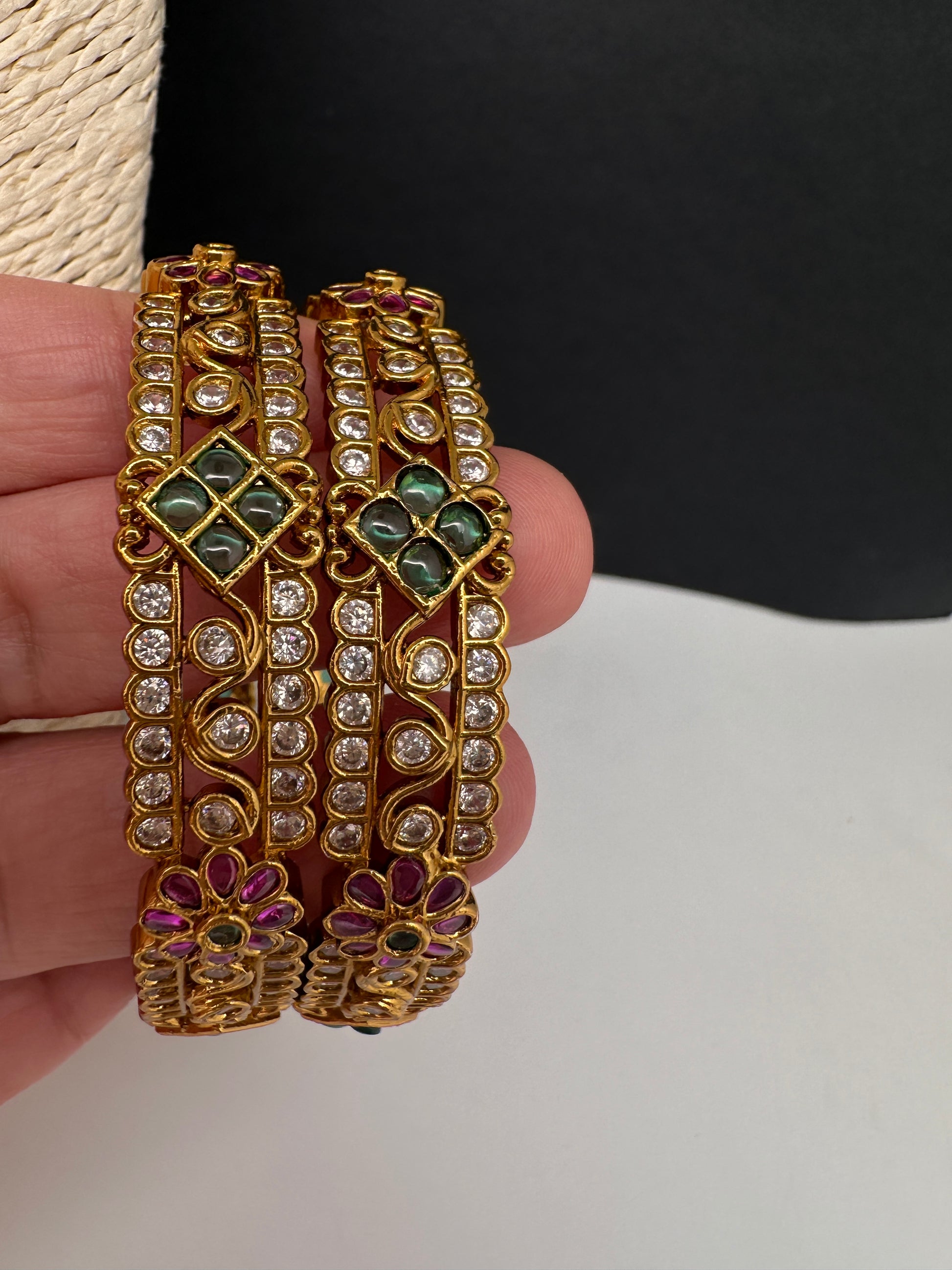 Kempu Floral Multi Color Bangles - 2.8