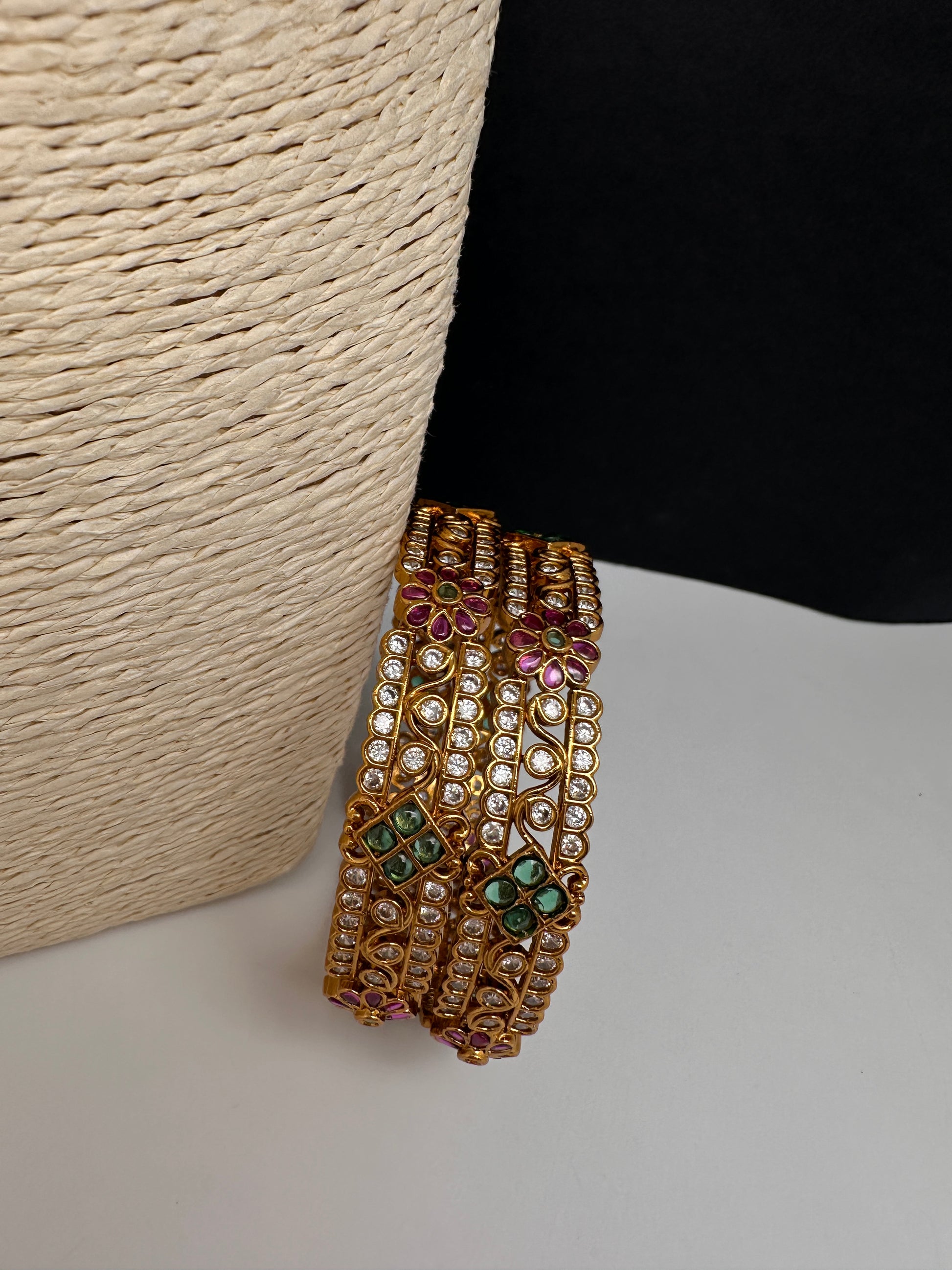 Kempu Floral Multi Color Bangles - 2.8