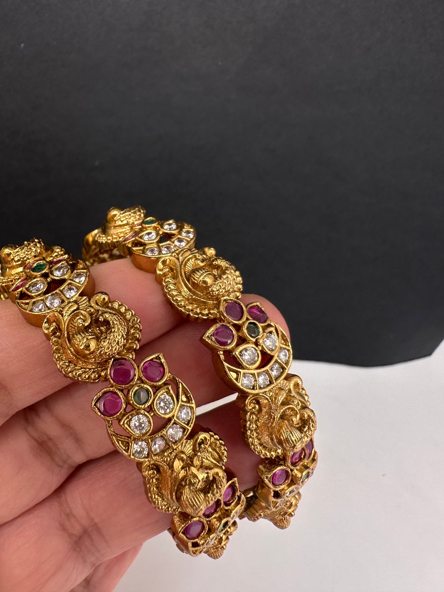 Kempu Floral Peacock Matte Bangles - 2.8