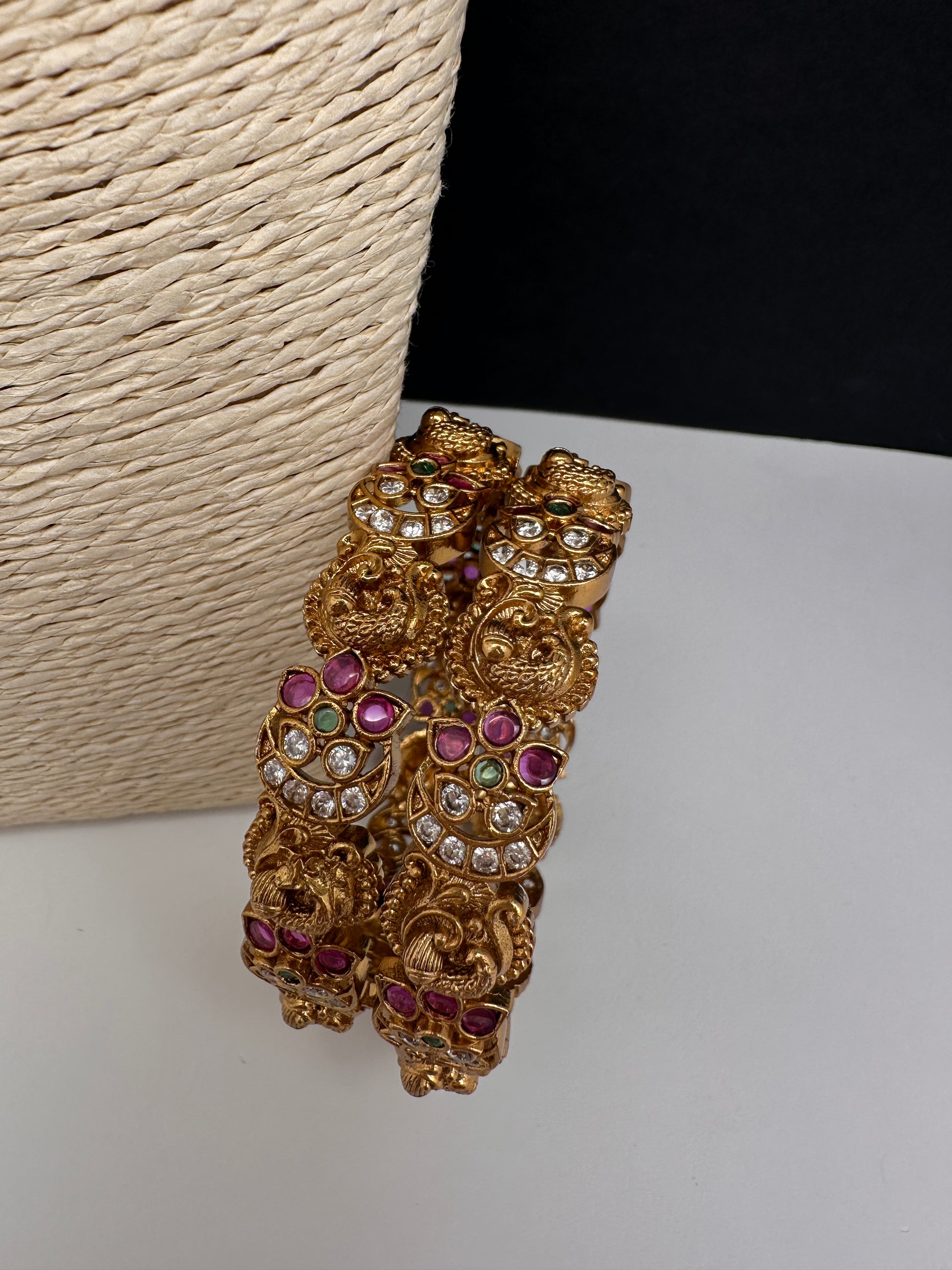 Kempu Floral Peacock Matte Bangles - 2.8