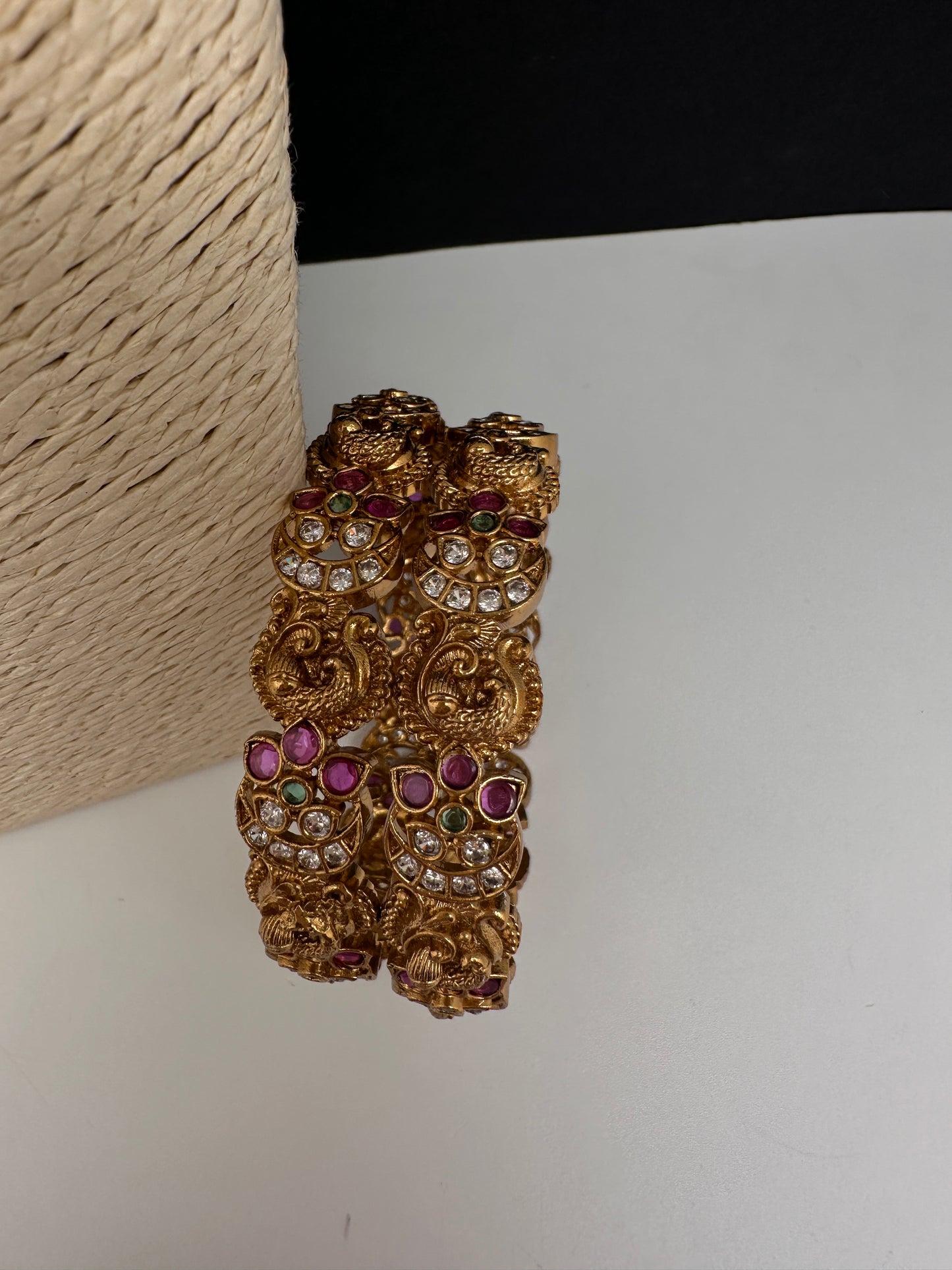 Kempu Floral Peacock Matte Bangles - 2.8