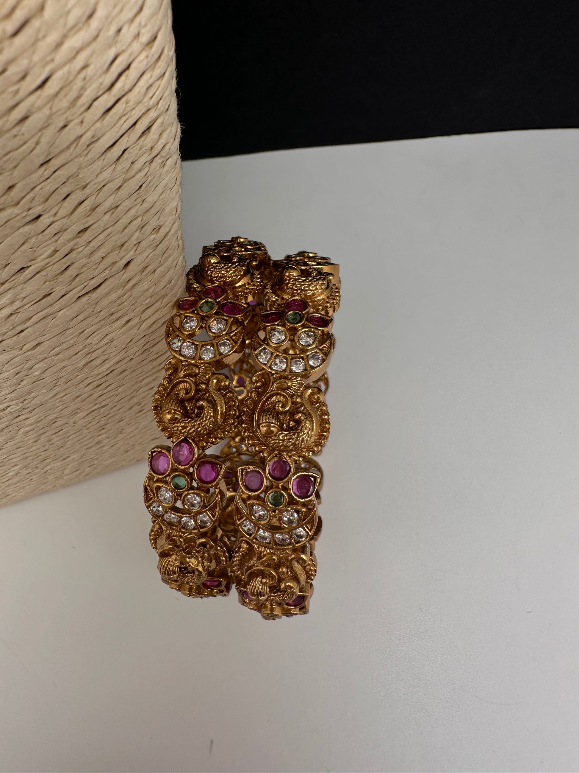 Kempu Floral Peacock Matte Bangles - 2.8