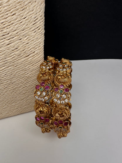 Kempu Floral Peacock Matte Bangles - 2.8