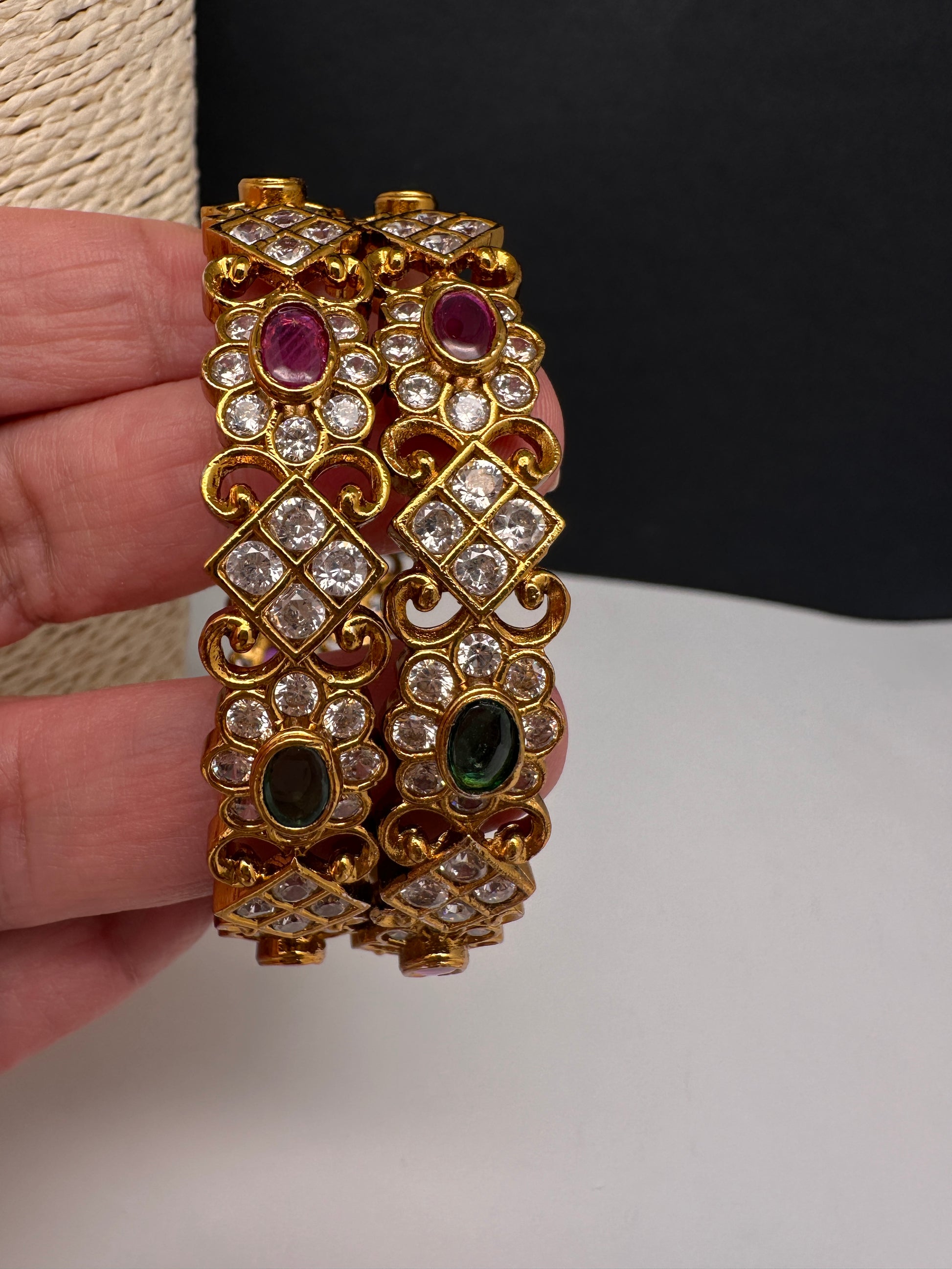 CZ Red Green Matte Bangles - 2.8
