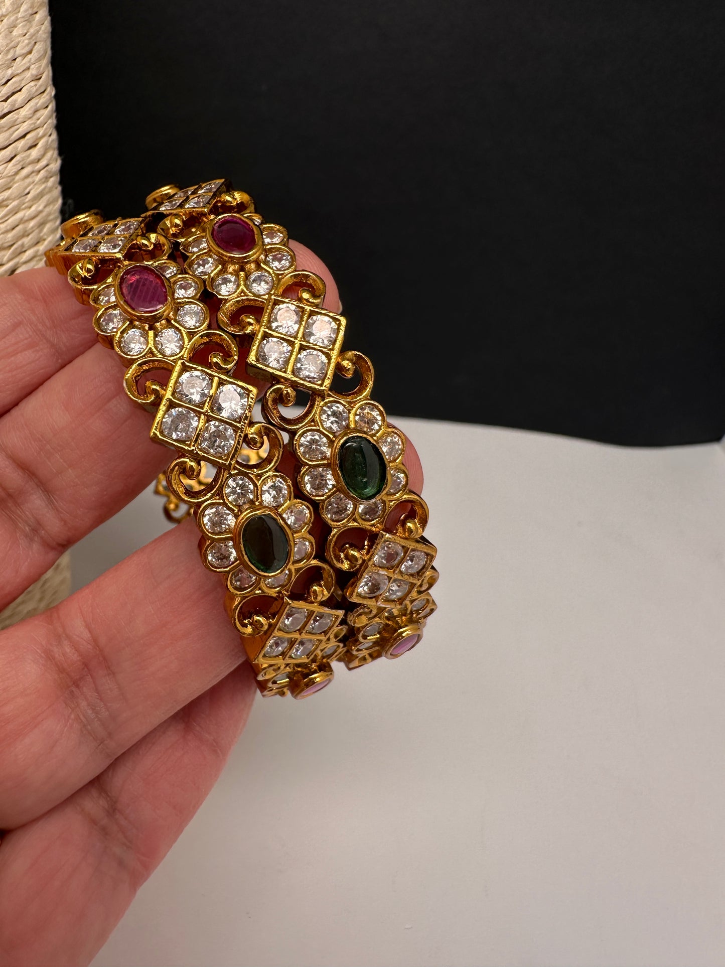 CZ Red Green Matte Bangles - 2.8