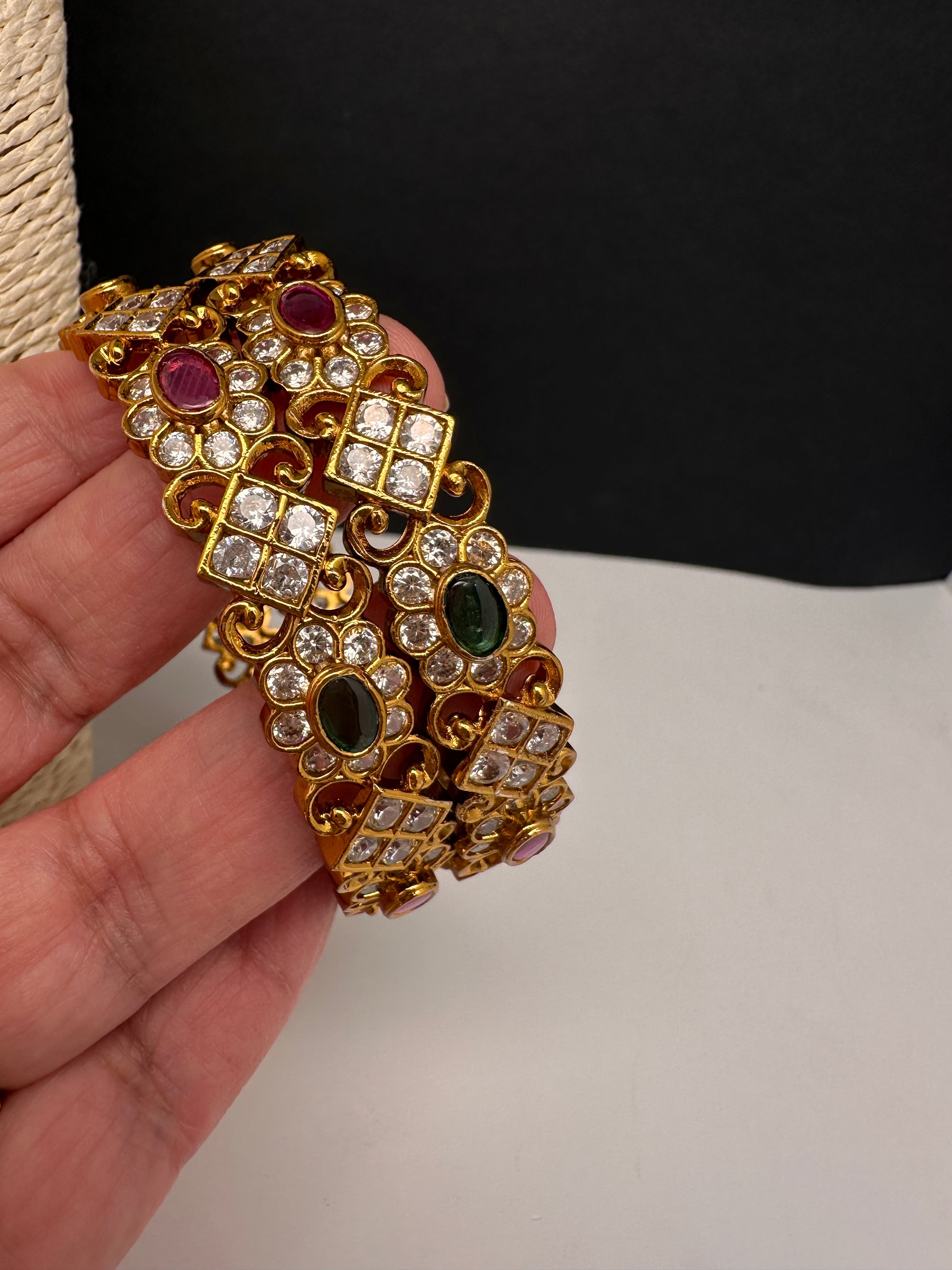 CZ Red Green Matte Bangles - 2.8