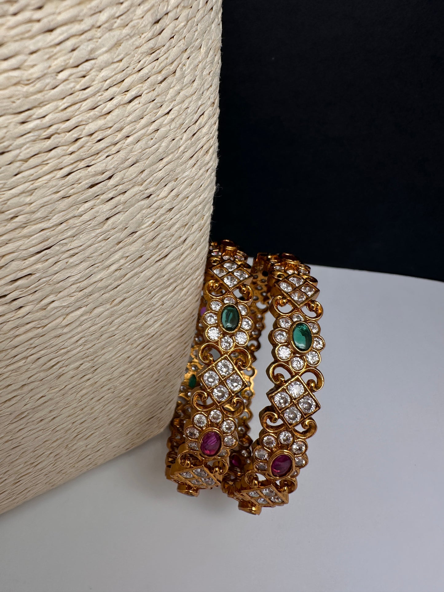 CZ Red Green Matte Bangles - 2.8