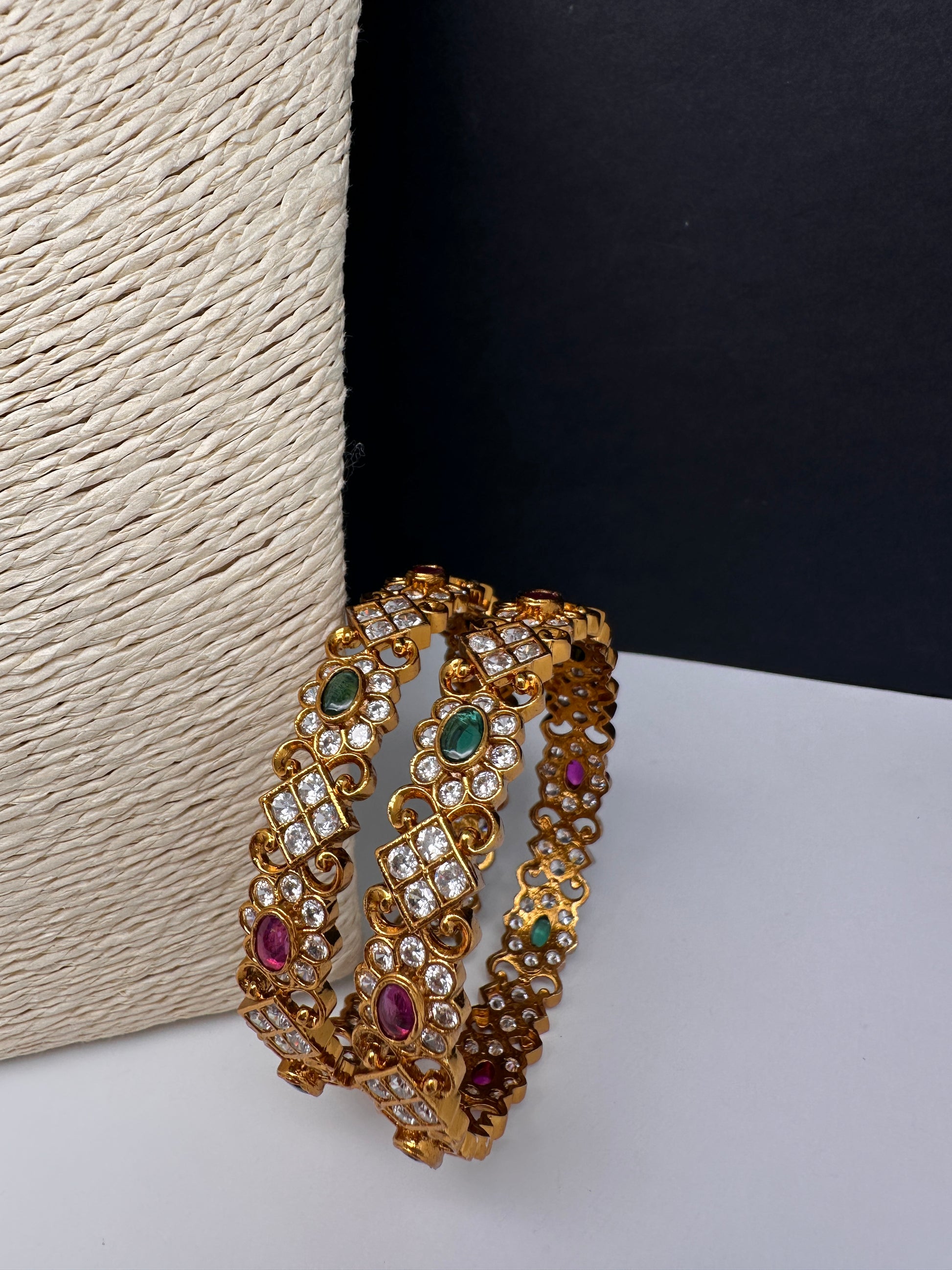 CZ Red Green Matte Bangles - 2.8