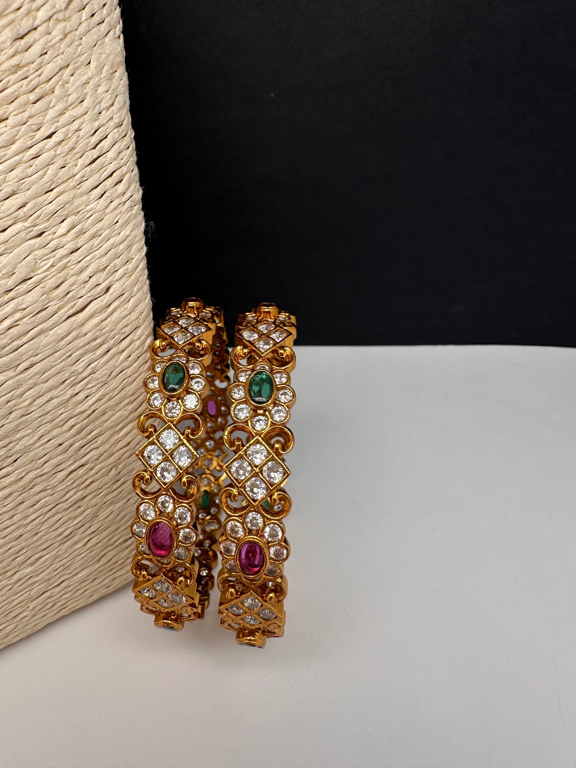 CZ Red Green Matte Bangles - 2.8