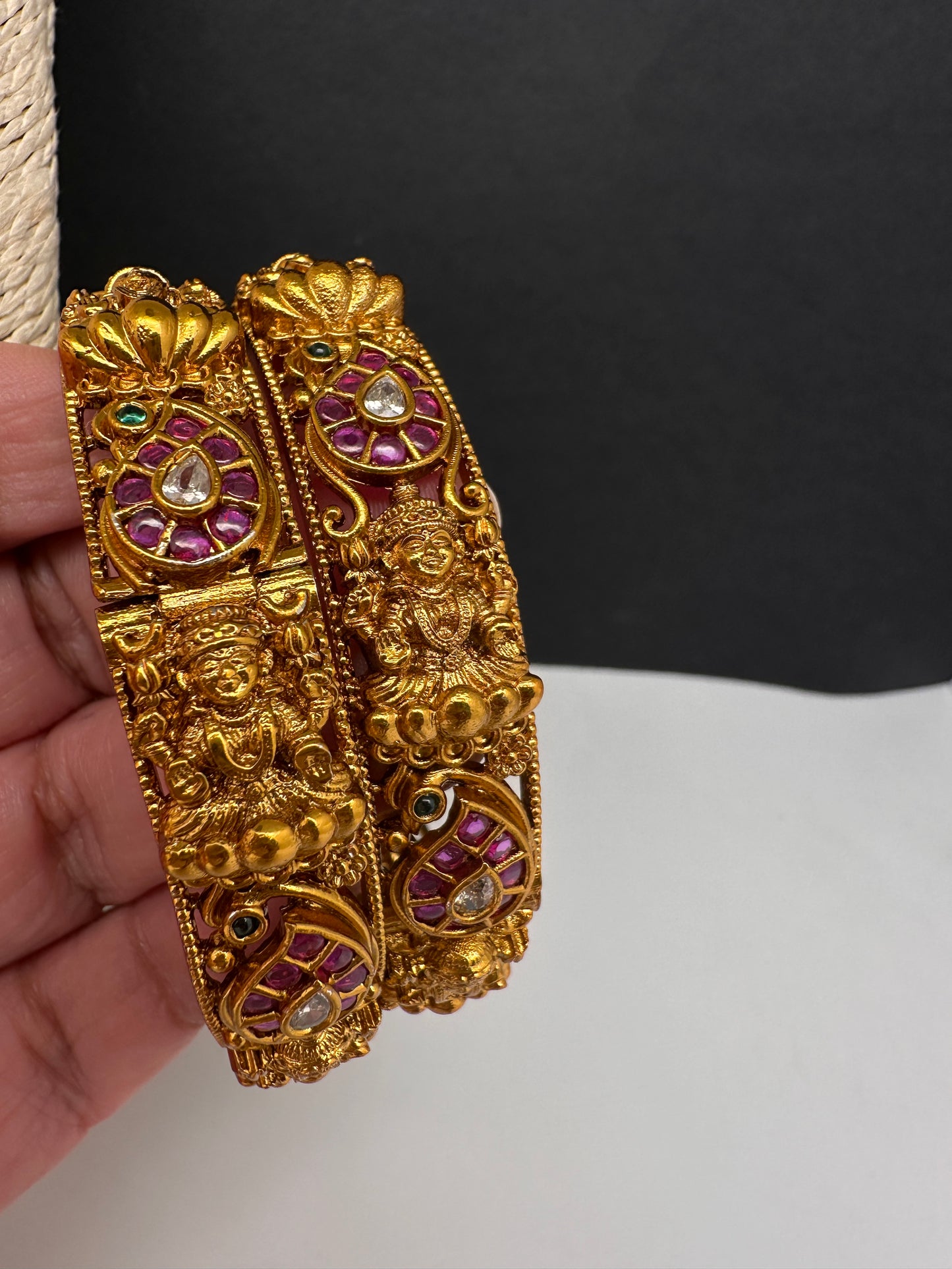 Goddess Lakshmi Kempu Nakshi Openable Matte Bangles - 2.8