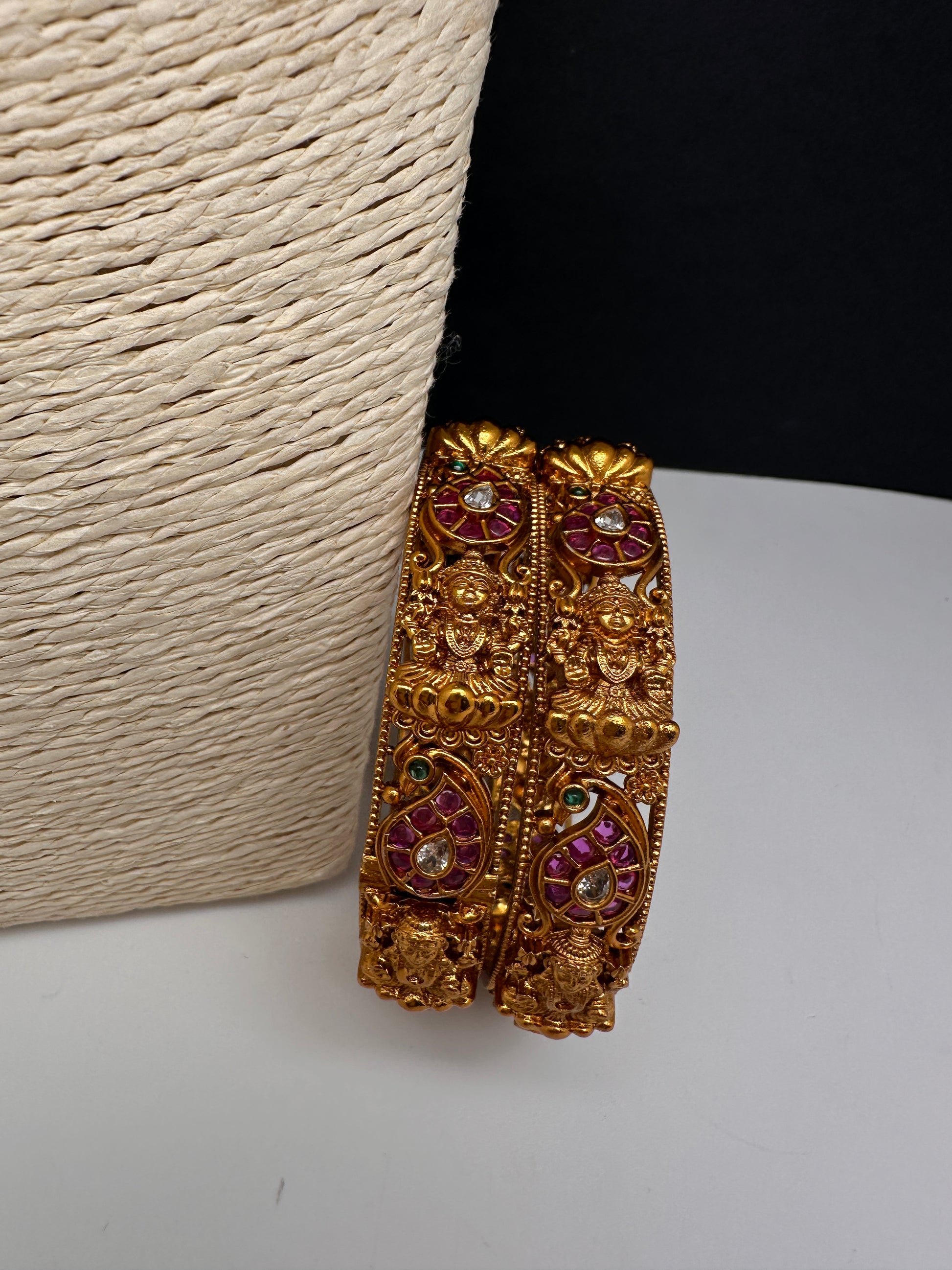 Goddess Lakshmi Kempu Nakshi Openable Matte Bangles - 2.8