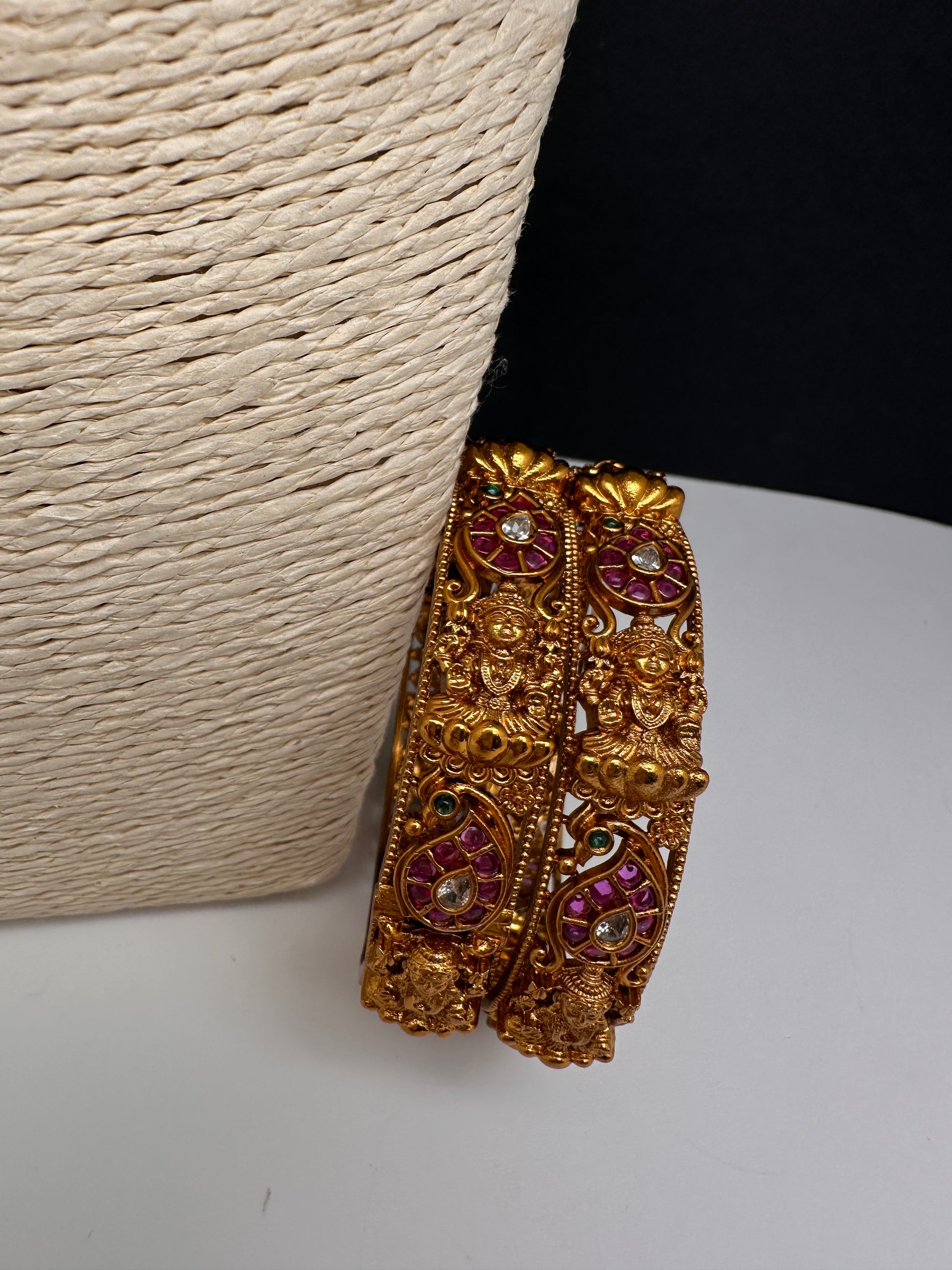 Goddess Lakshmi Kempu Nakshi Openable Matte Bangles - 2.8