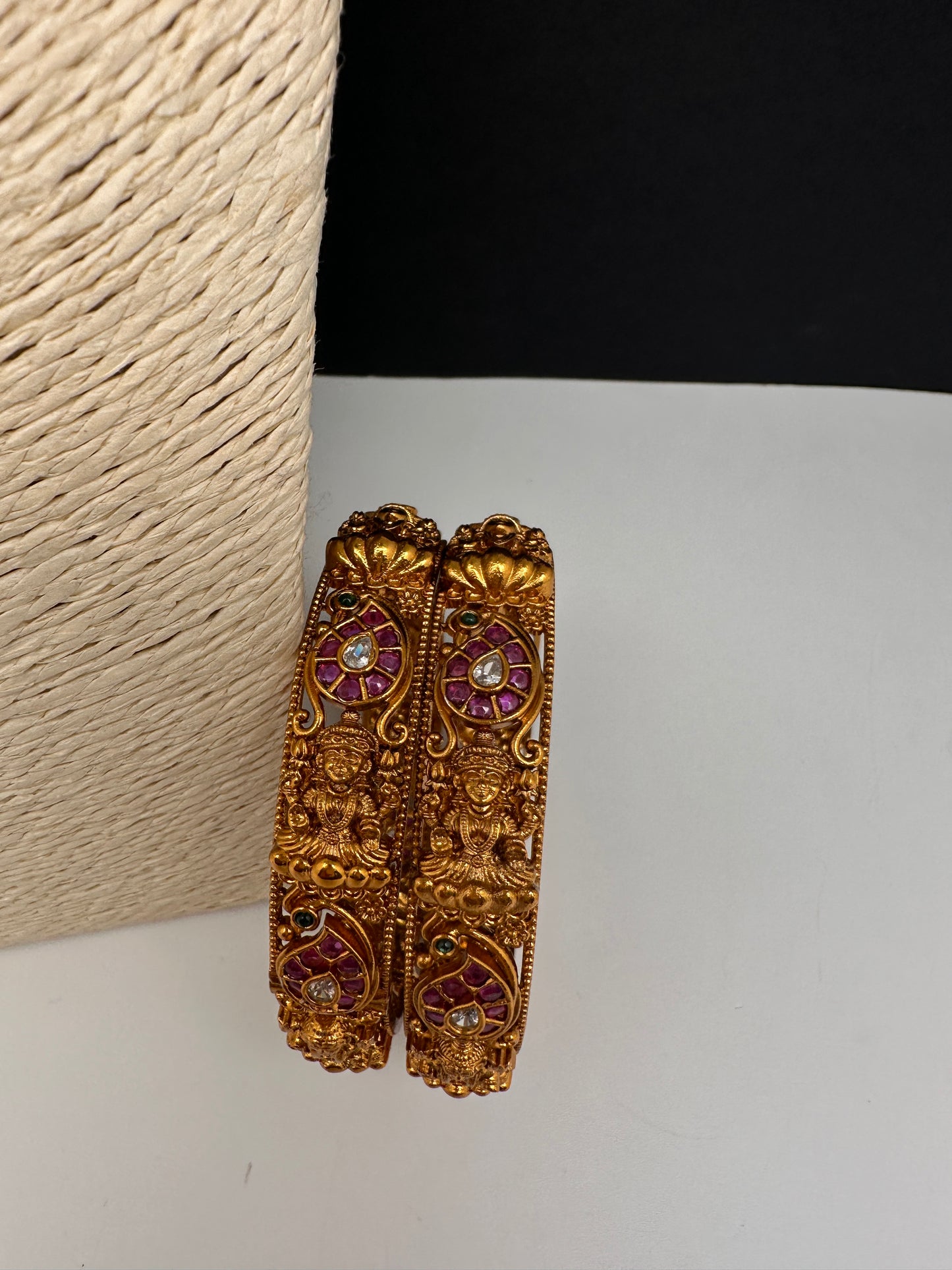 Goddess Lakshmi Kempu Nakshi Openable Matte Bangles - 2.8
