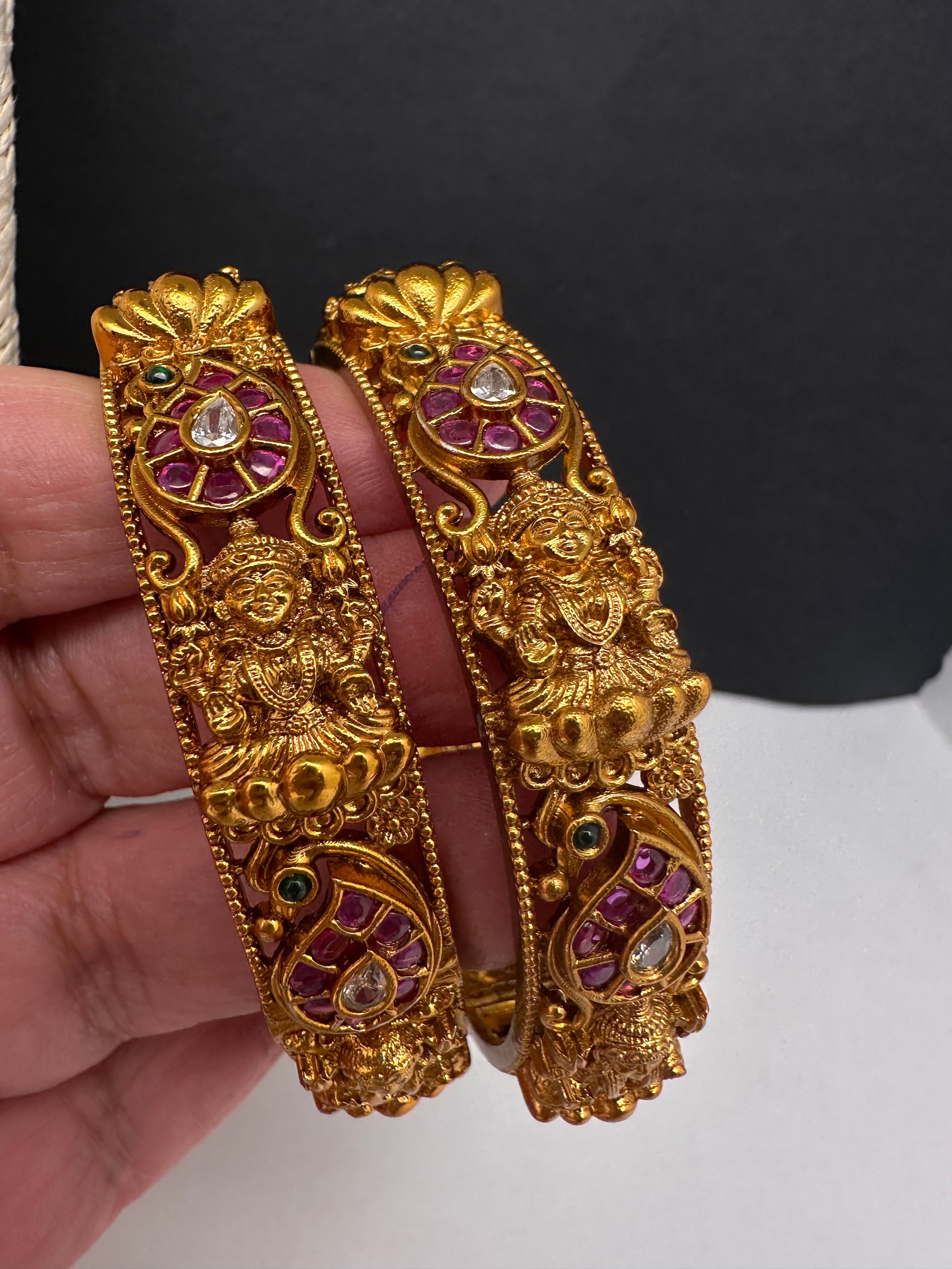 Goddess Lakshmi Kempu Nakshi Openable Matte Bangles - 2.8