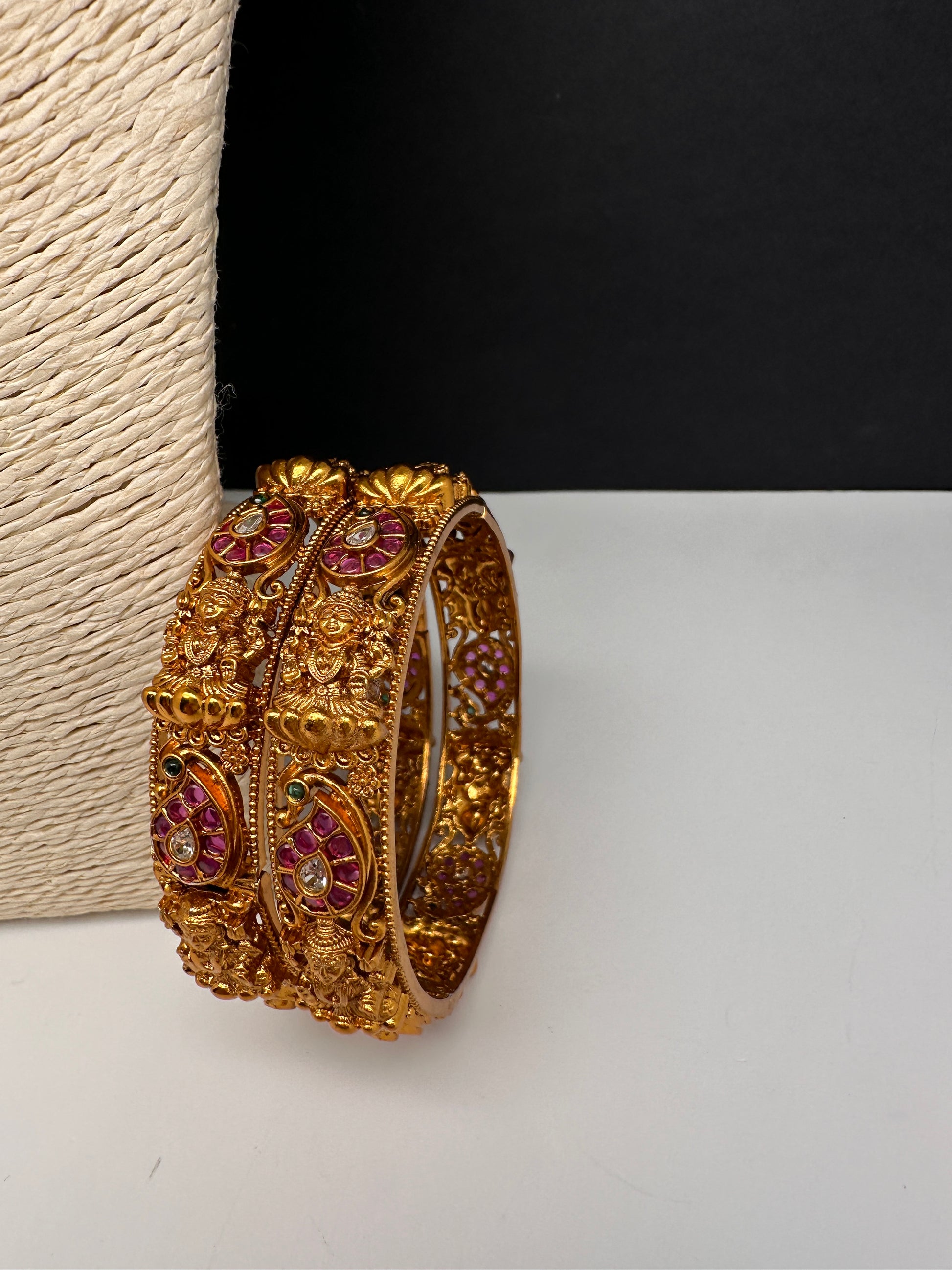 Goddess Lakshmi Kempu Nakshi Openable Matte Bangles - 2.8