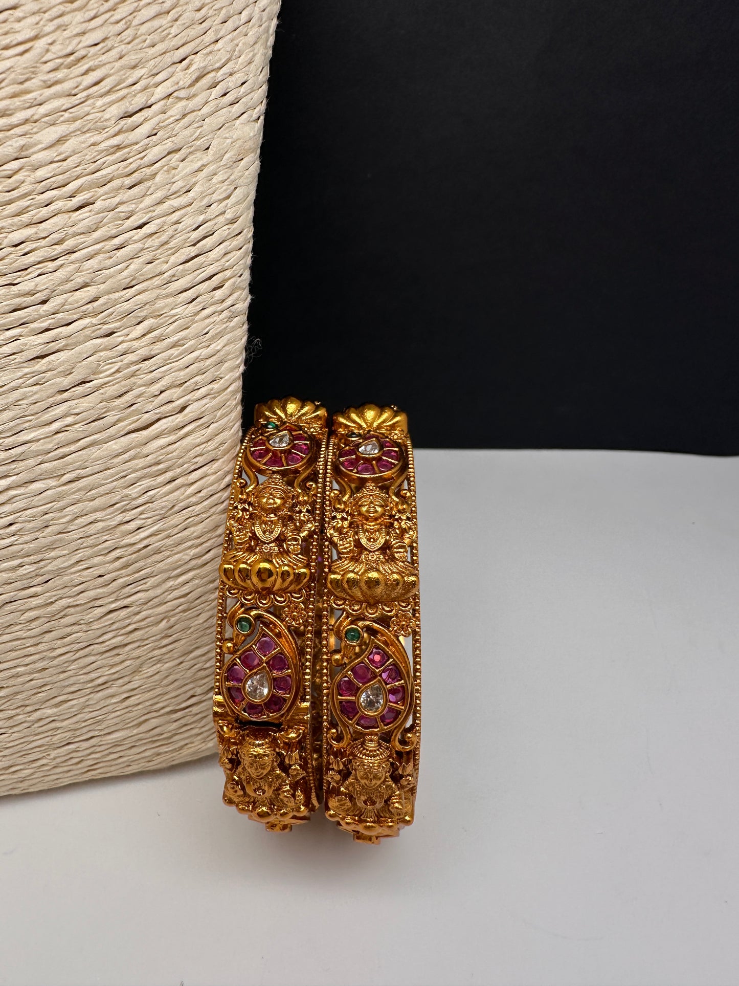 Goddess Lakshmi Kempu Nakshi Openable Matte Bangles - 2.8