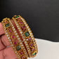 Kempu Red Green and CZ Stone Matte Bangles - 2.8