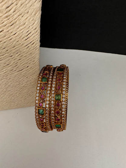 Kempu Red Green and CZ Stone Matte Bangles - 2.8