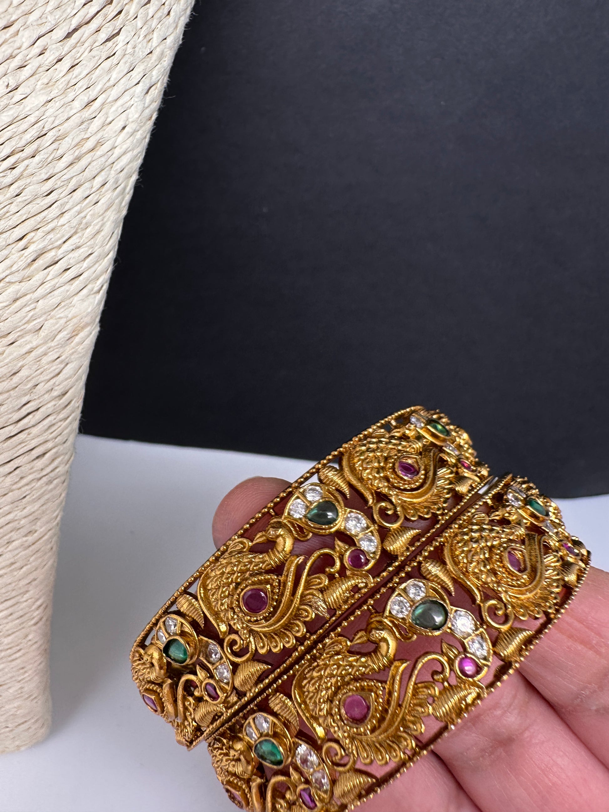 Matte Peacock Multi Stone Bangles - 2.8