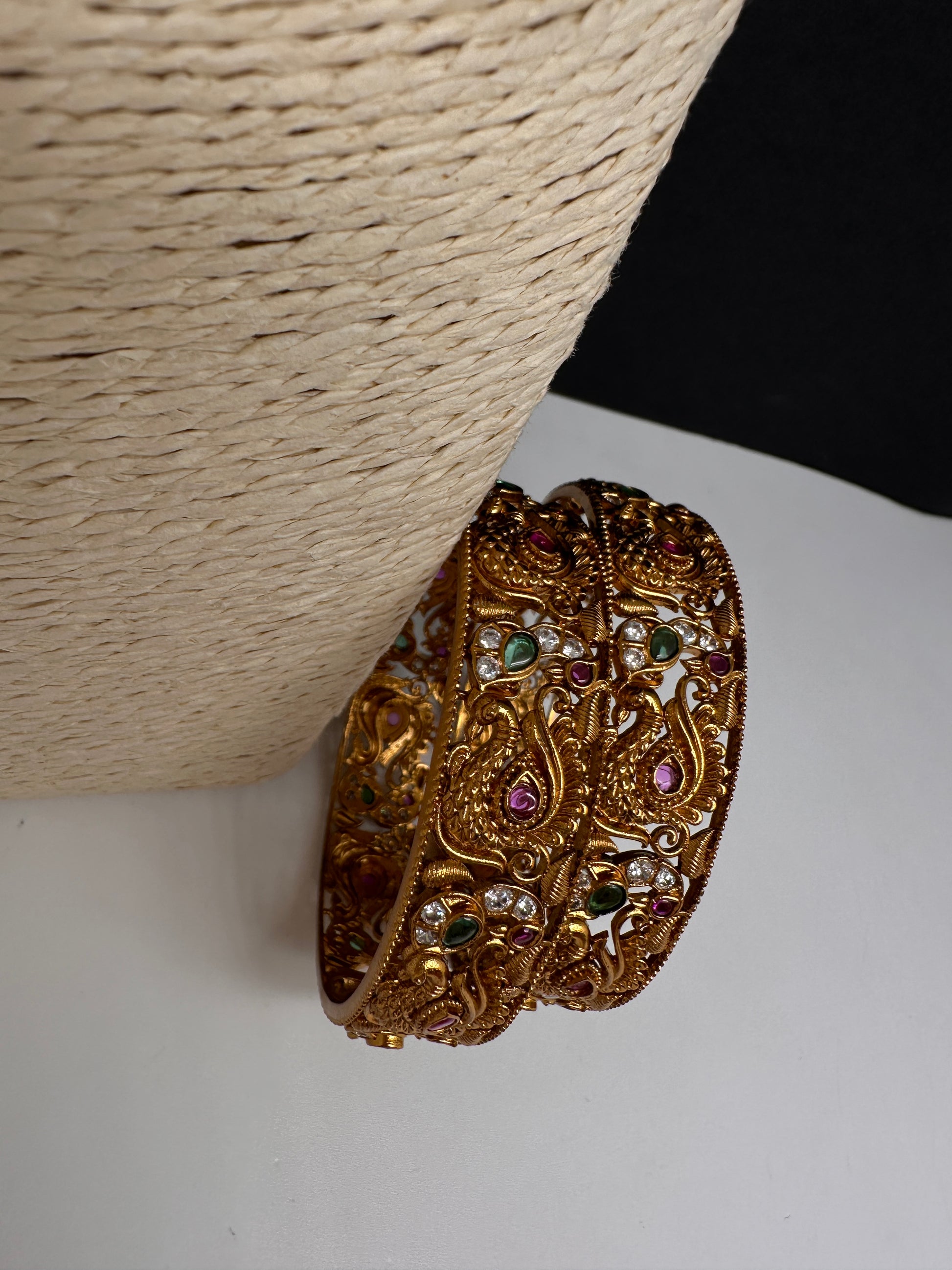Matte Peacock Multi Stone Bangles - 2.8