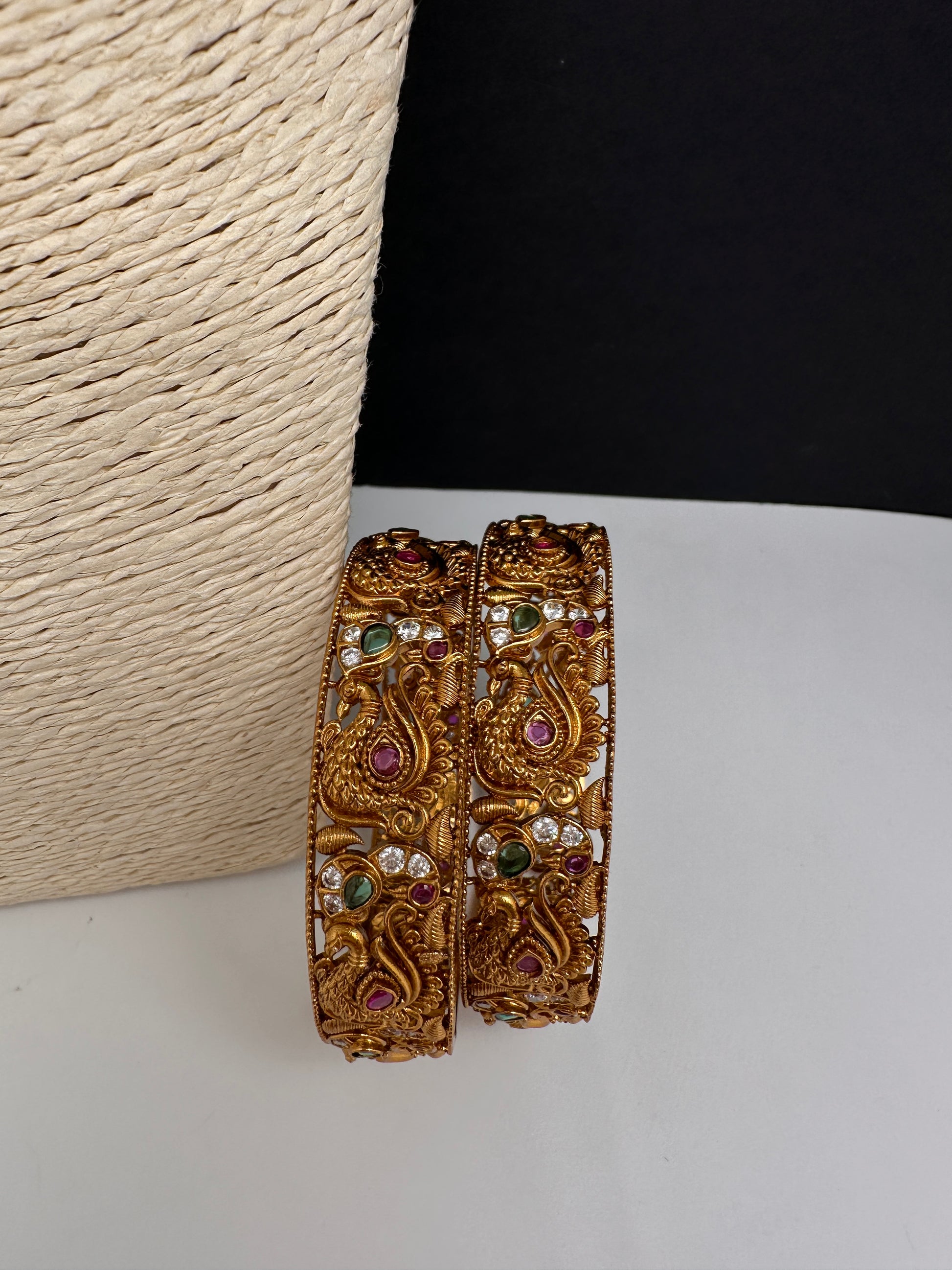 Matte Peacock Multi Stone Bangles - 2.8