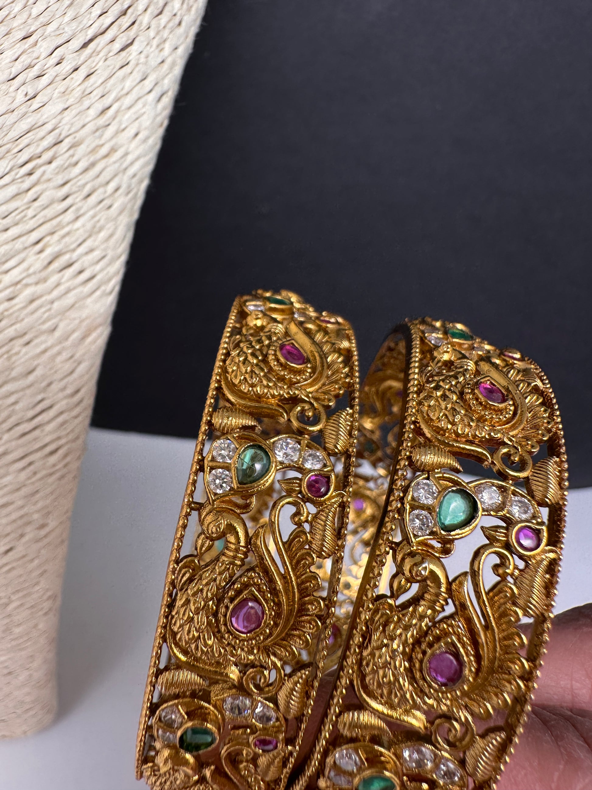 Matte Peacock Multi Stone Bangles - 2.8