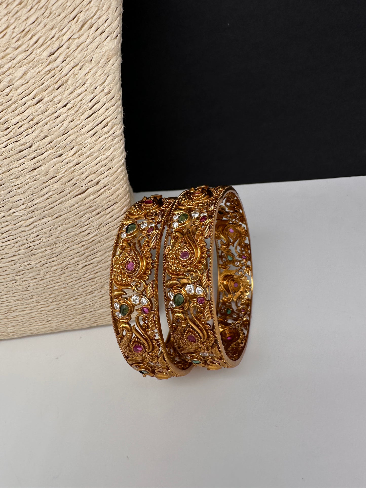 Matte Peacock Multi Stone Bangles - 2.8