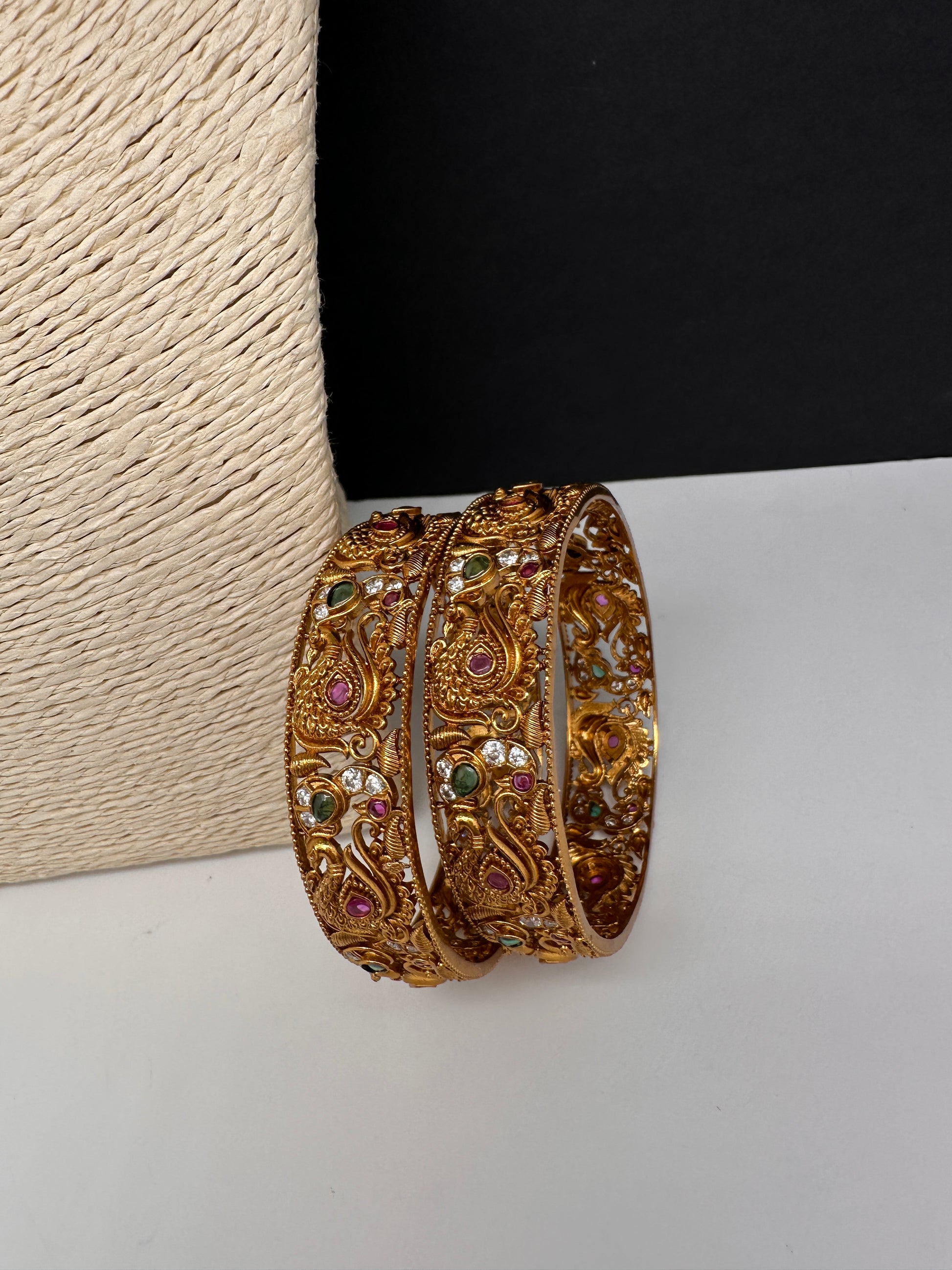 Matte Peacock Multi Stone Bangles - 2.8