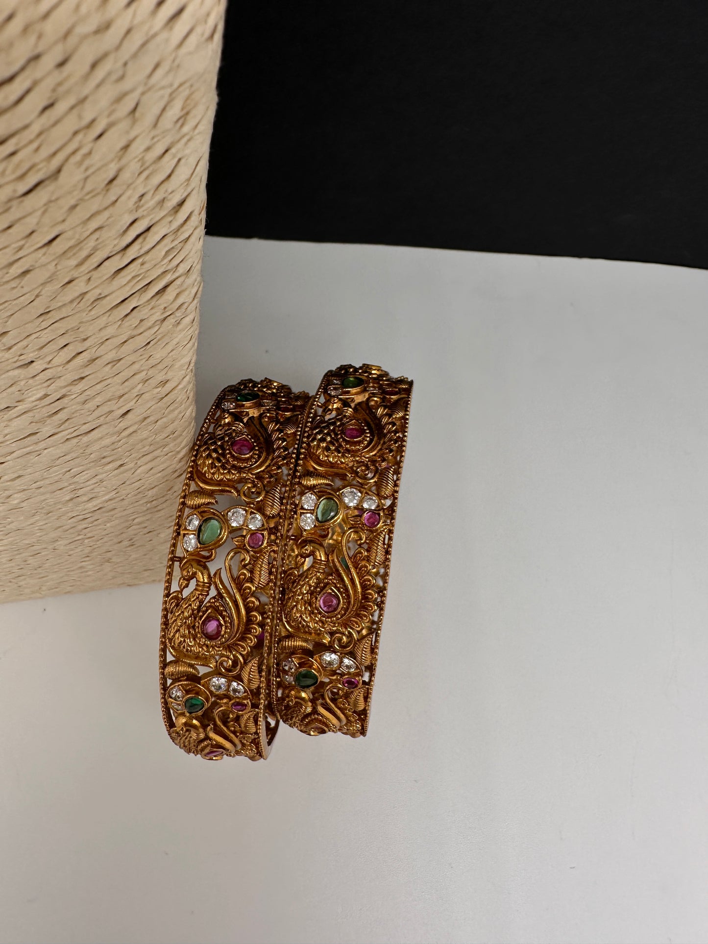 Matte Peacock Multi Stone Bangles - 2.8