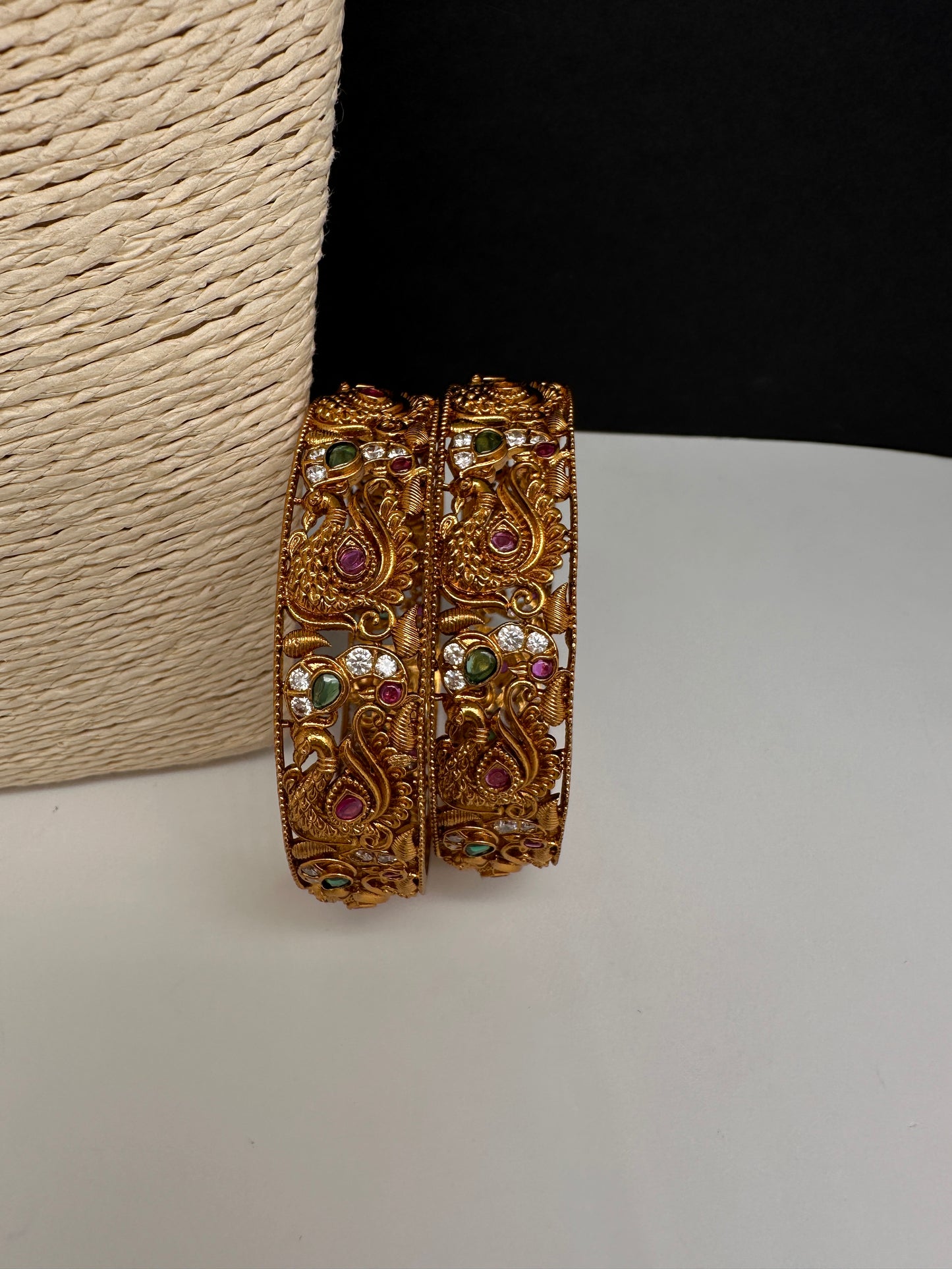 Matte Peacock Multi Stone Bangles - 2.8