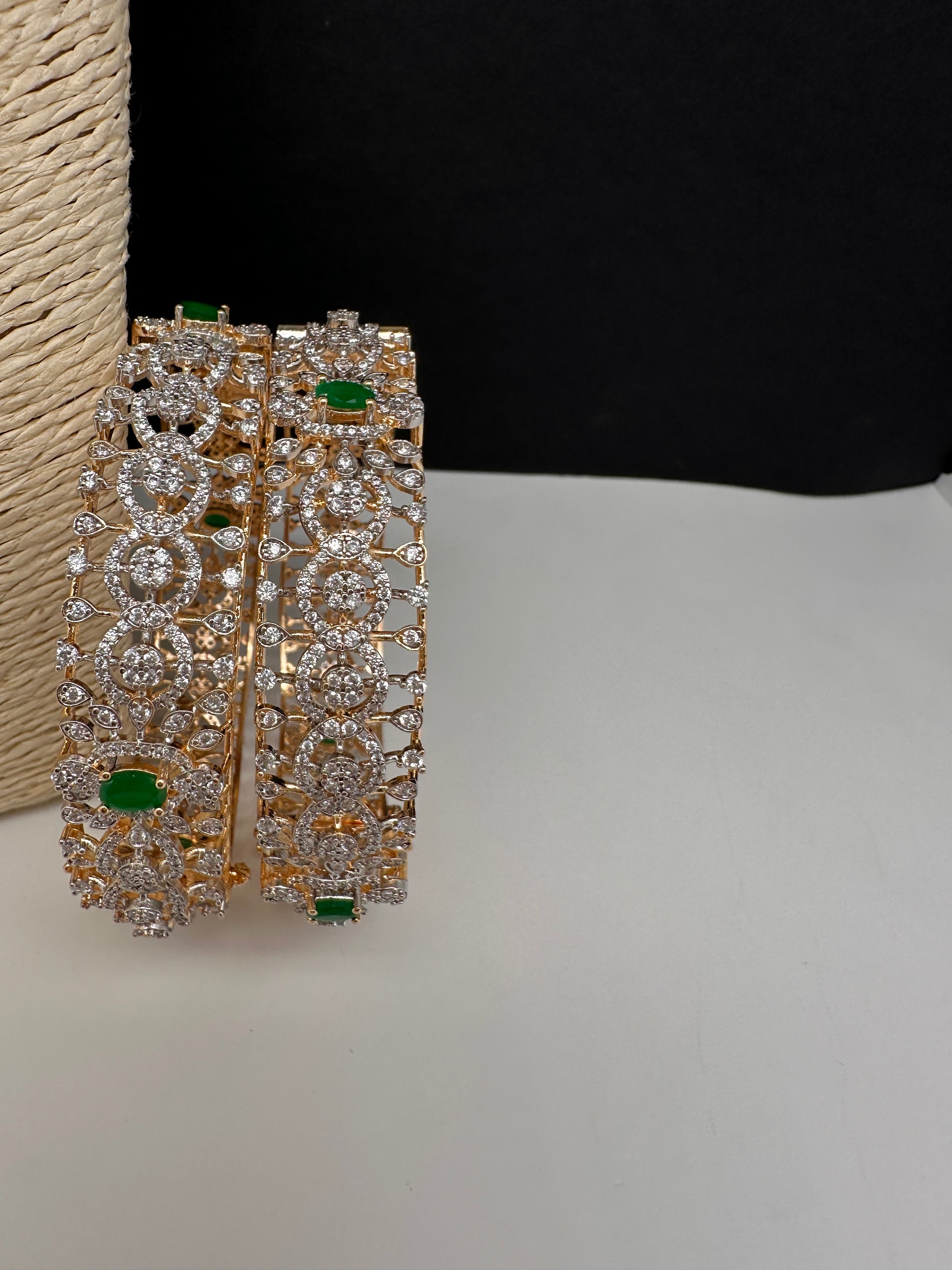 AD Emerald Diamond Openable Bangles - 2.8