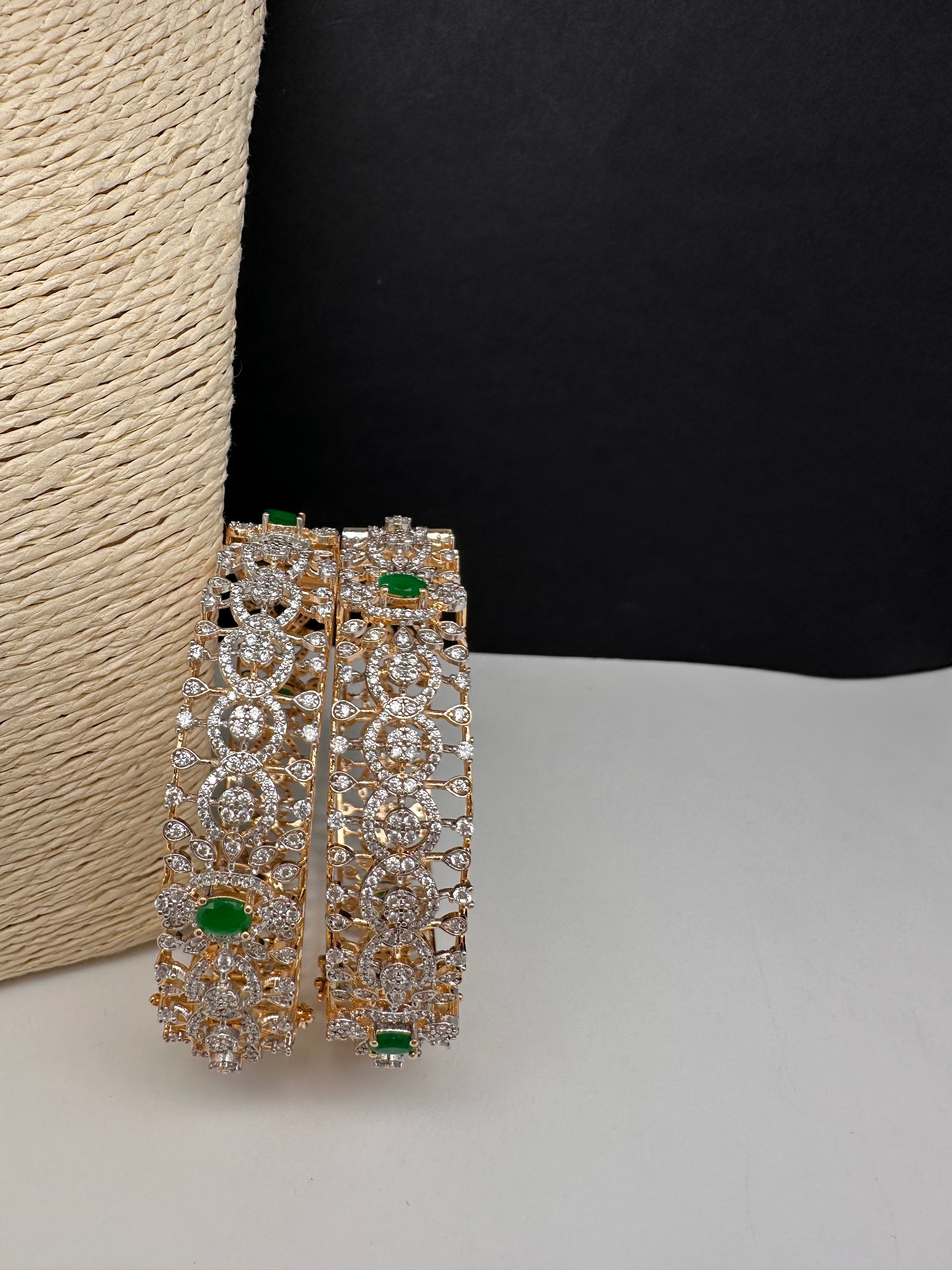 AD Emerald Diamond Openable Bangles - 2.8