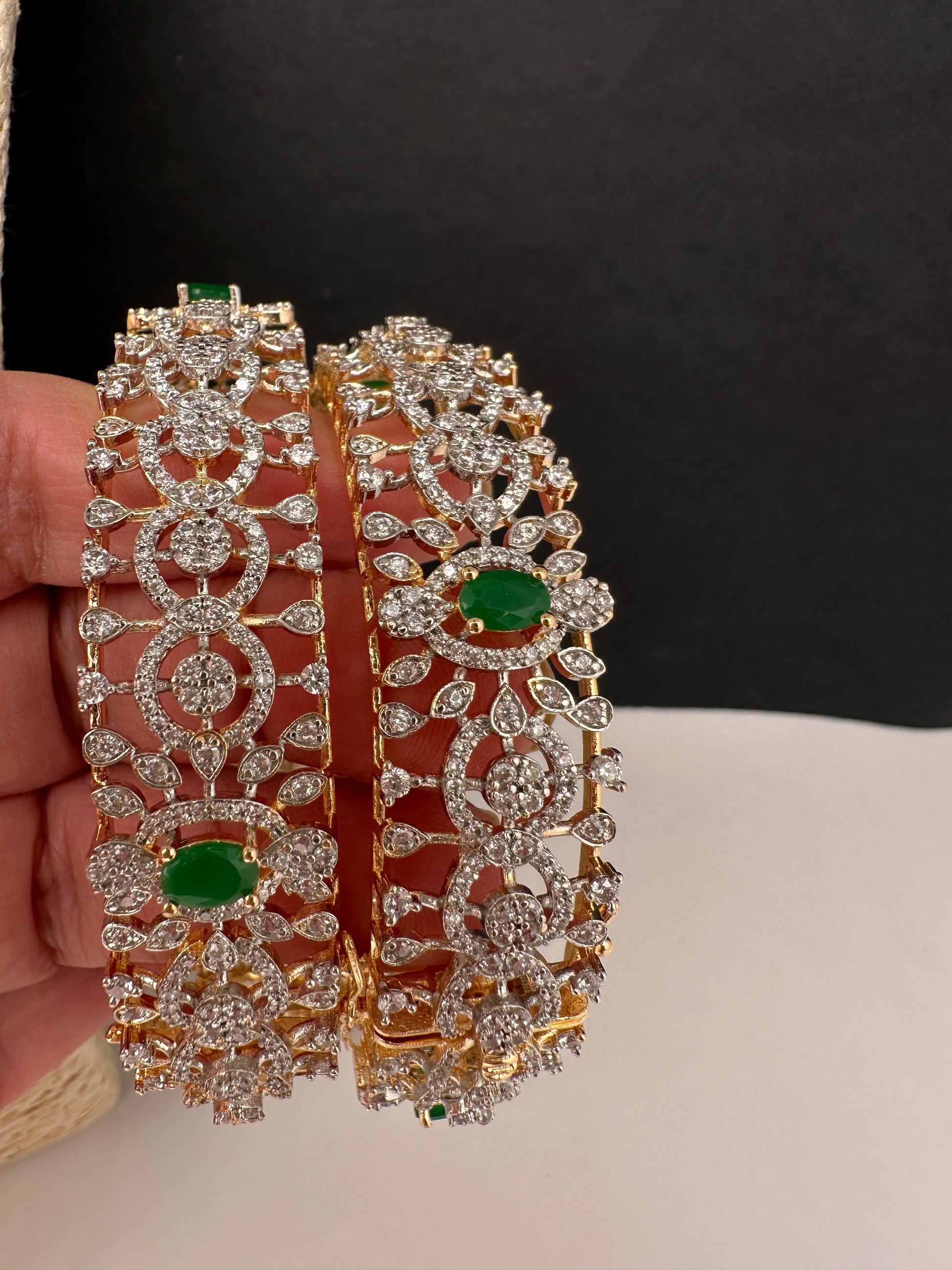 AD Emerald Diamond Openable Bangles - 2.8